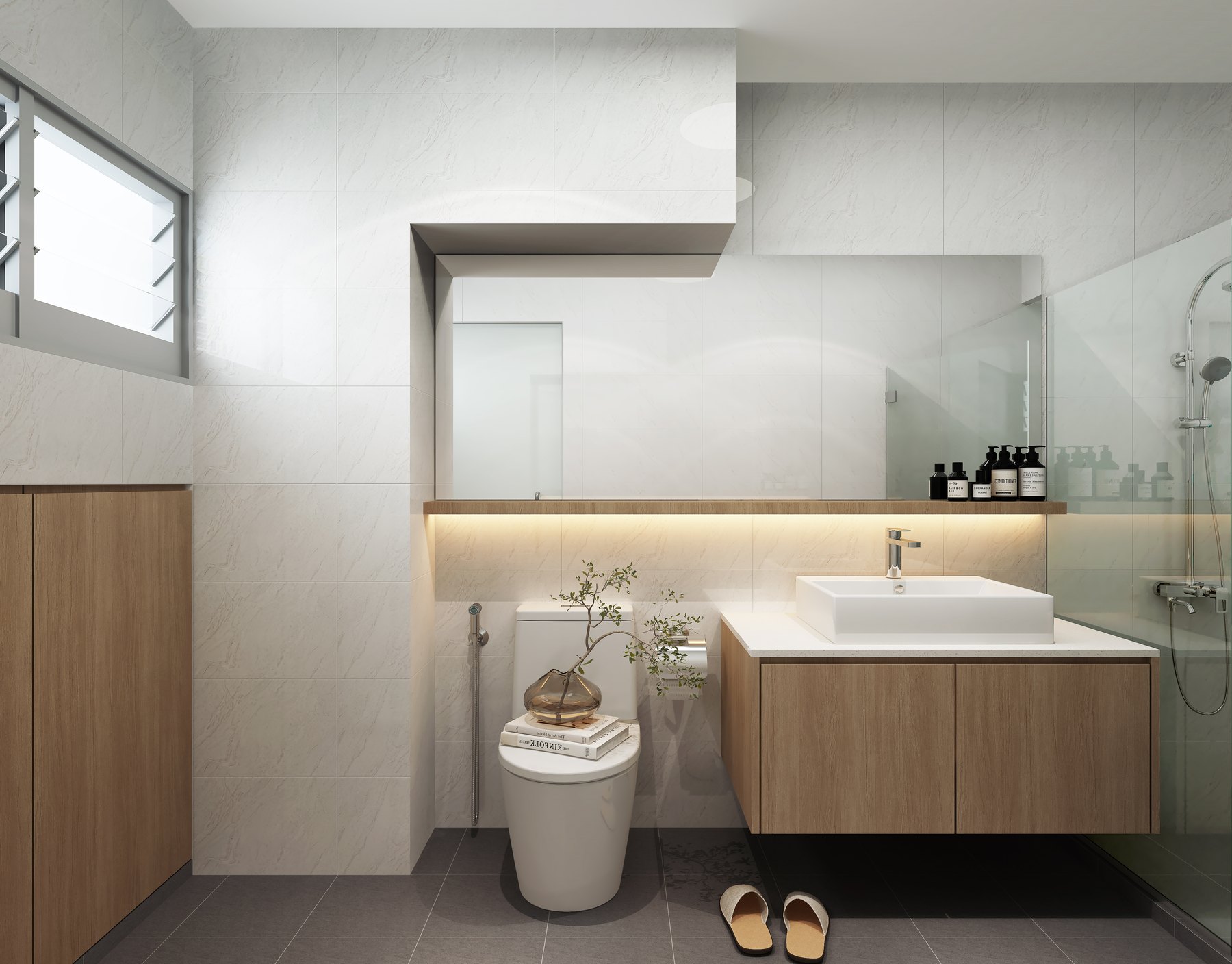 HDB Kebun Baru Heights Modern Japandi master bathroom 3D interior design