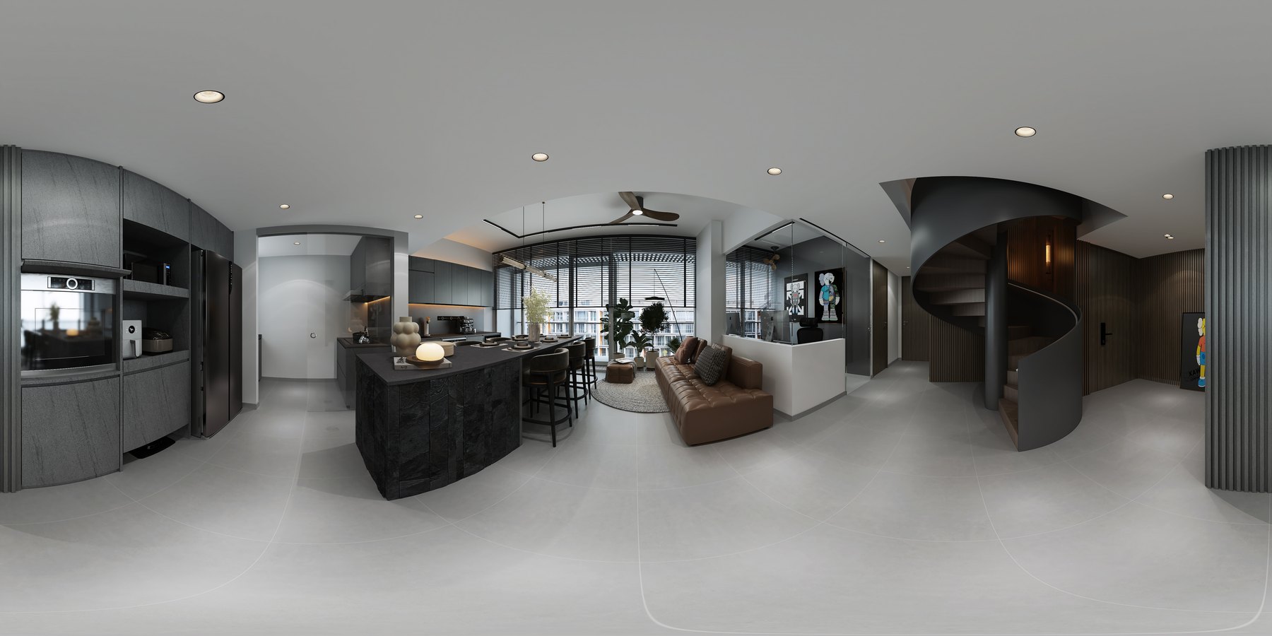 Seletar Park Residence Modern Industrial living area 3D interior design