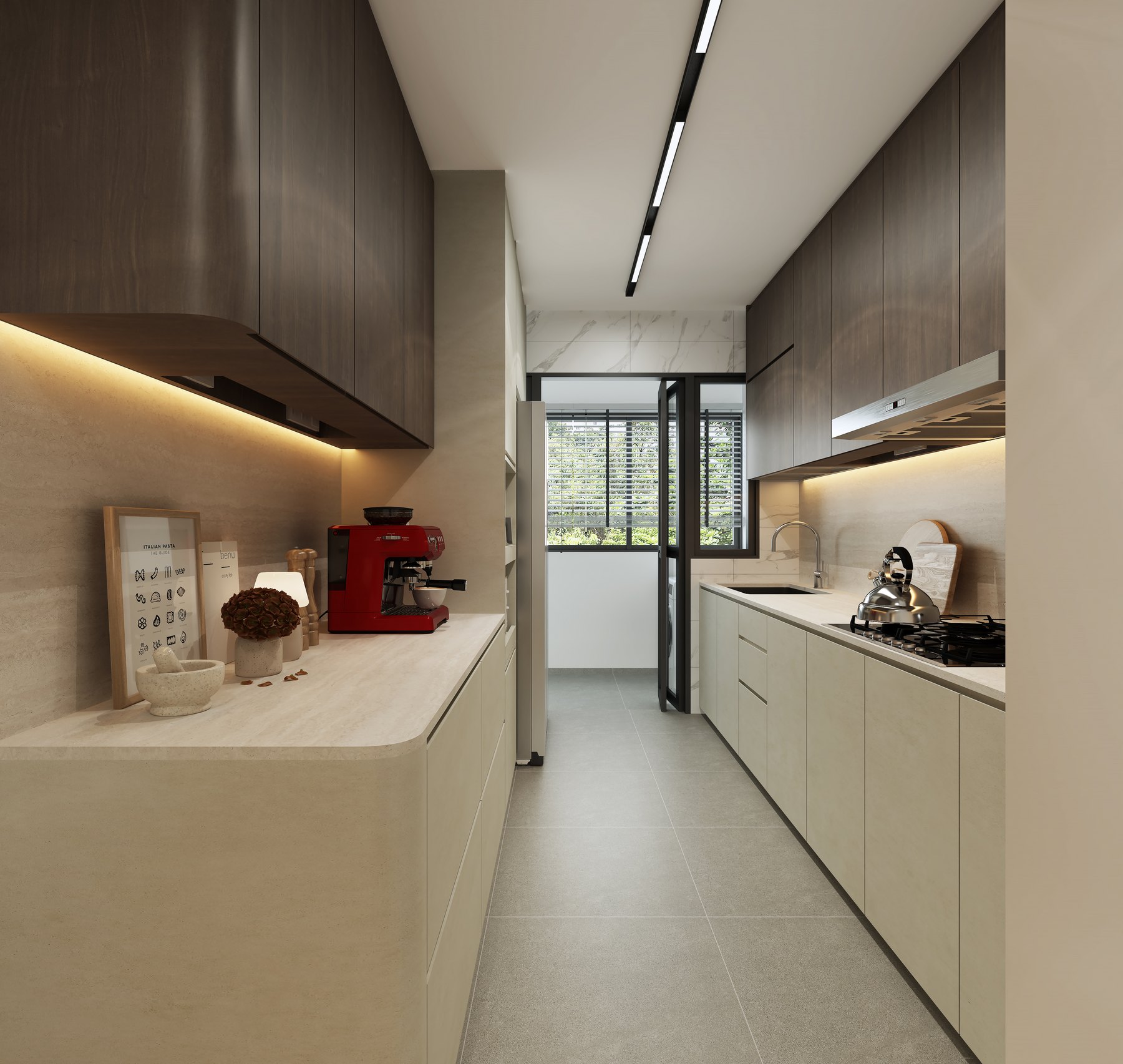 HDB Plantation Creek Modern Mid Century kitchen 3D interior design