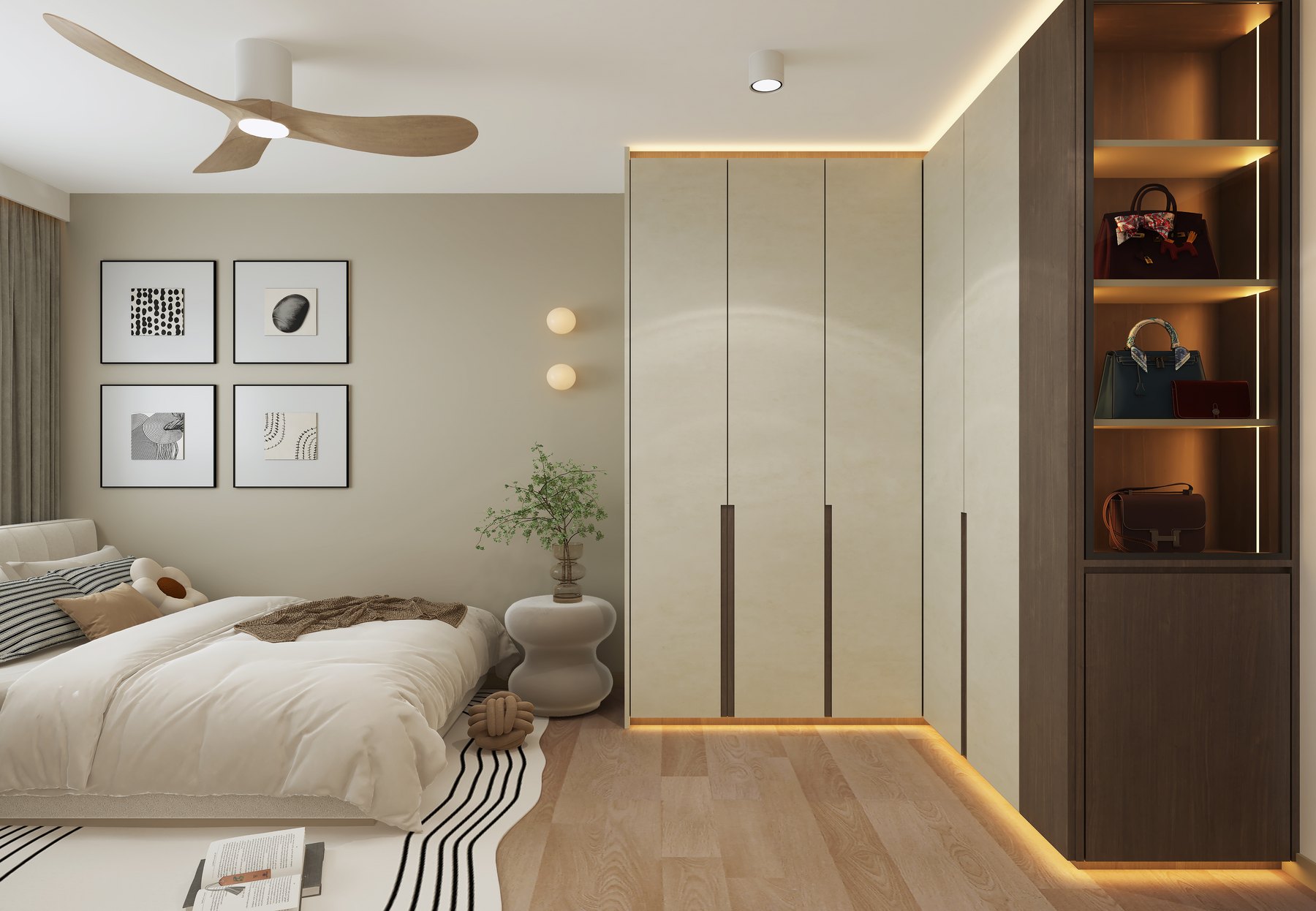HDB Plantation Creek Modern Mid Century master bedroom 3D interior design
