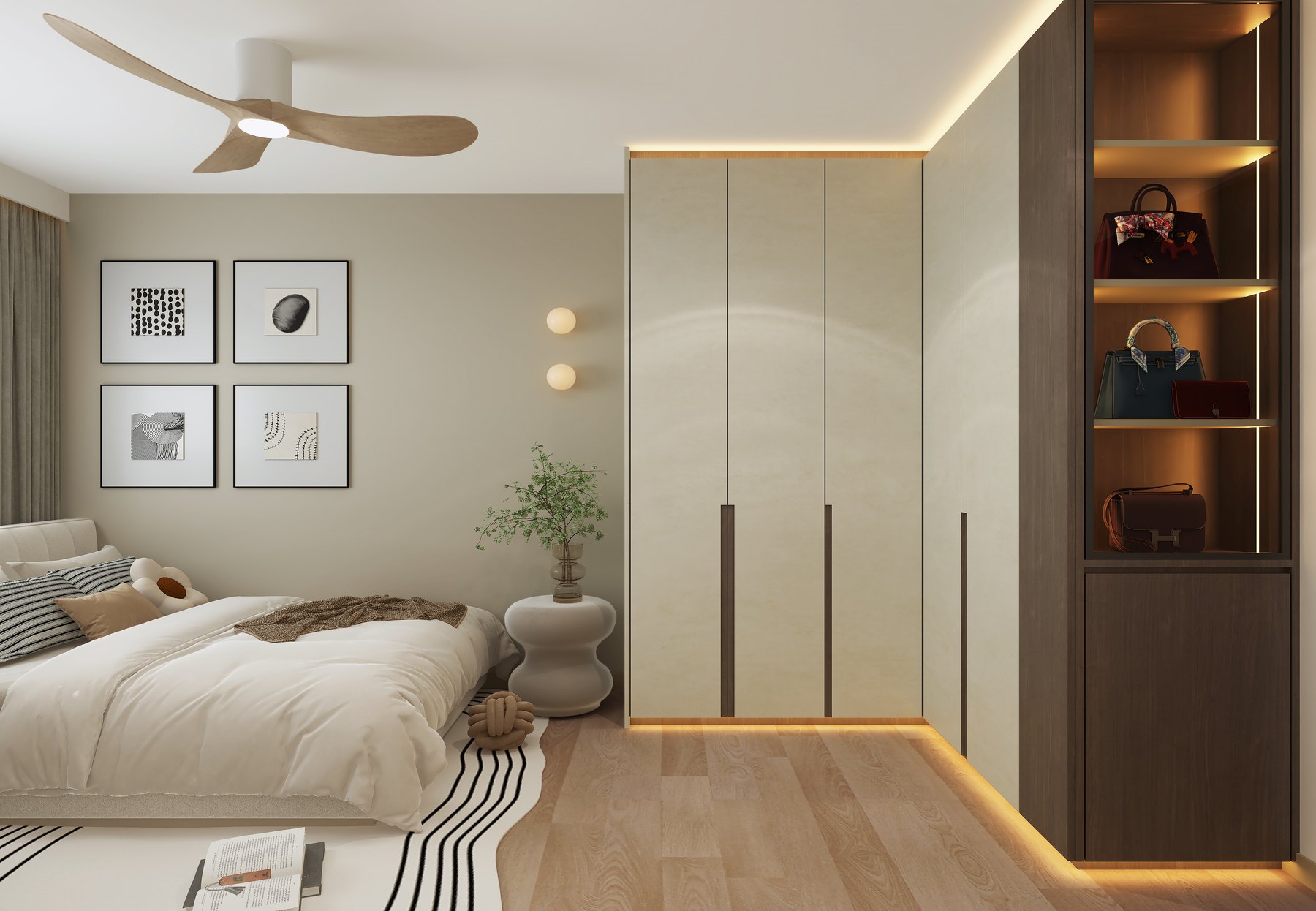 HDB Plantation Creek Modern Mid Century master bedroom 3D interior design
