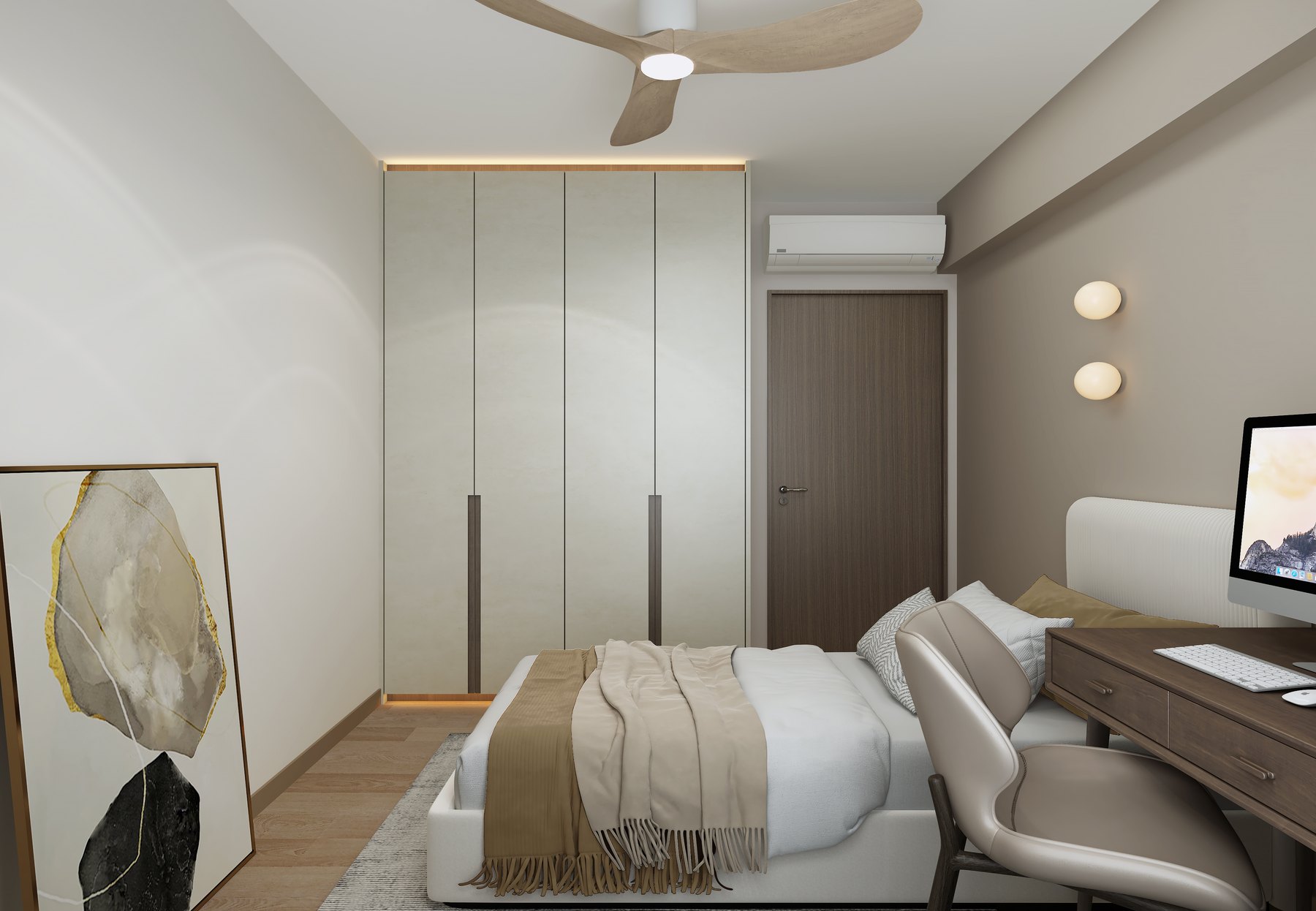 HDB Plantation Creek Modern Mid Century bedroom 3D interior design