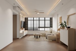 HDB West Ridges @ Bukit Batok Modern Muji living area 3D interior design