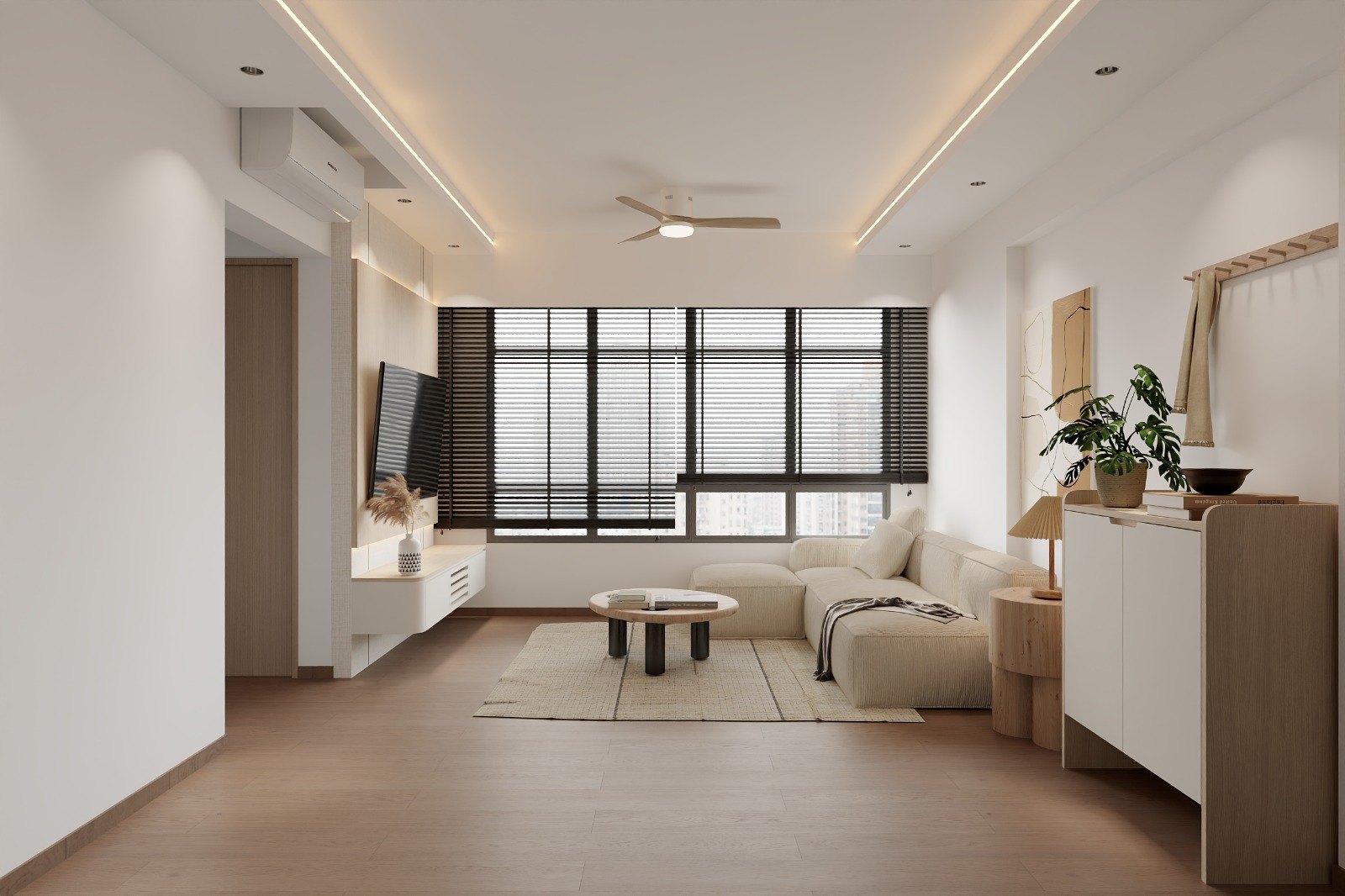 HDB West Ridges @ Bukit Batok Modern Muji living area 3D interior design