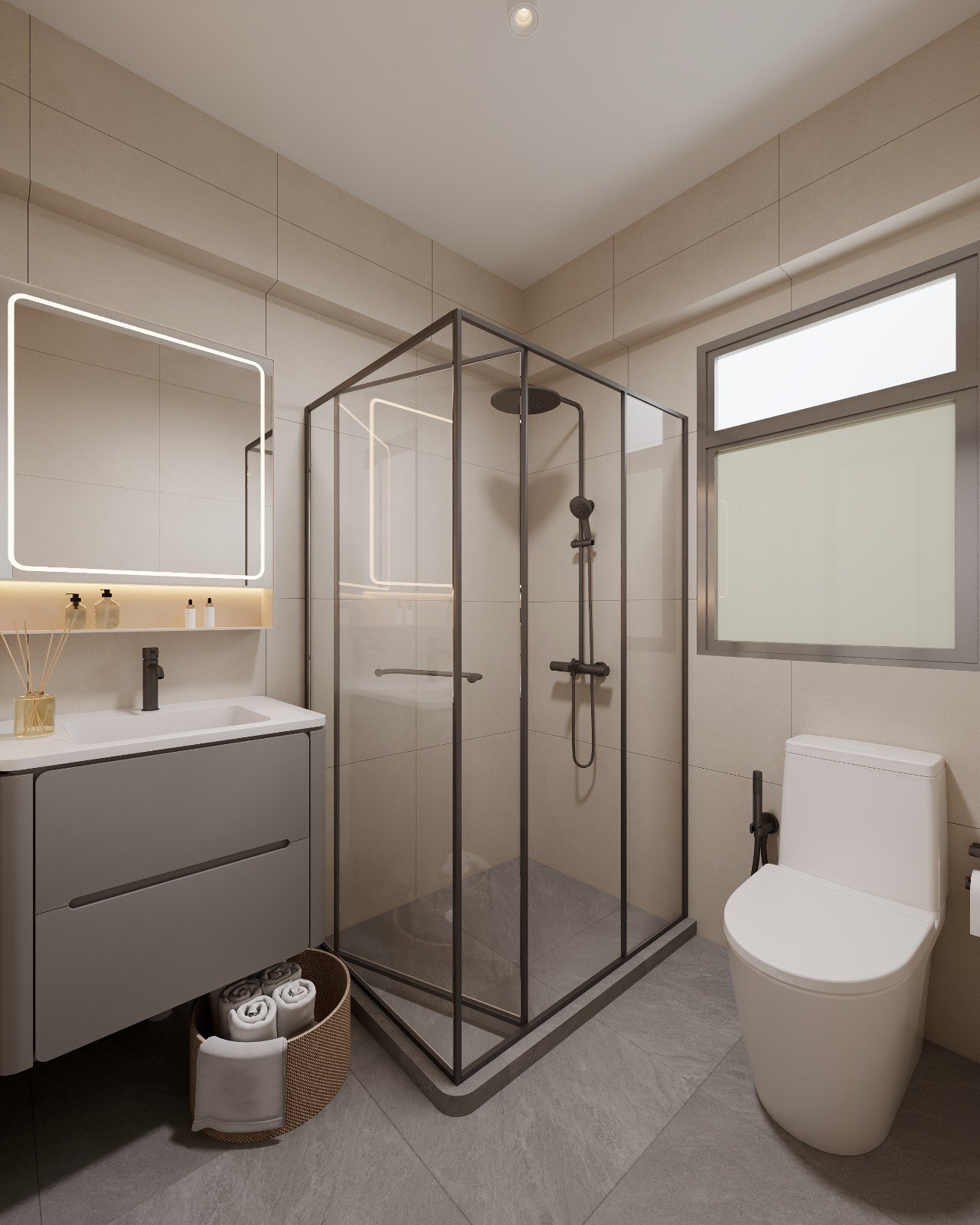 HDB West Ridges @ Bukit Batok Modern Muji master bathroom 3D interior design