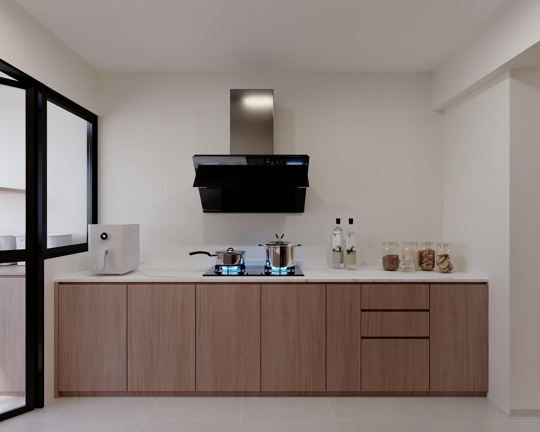HDB Bishan Ridges Modern Mid Century kitchen 3D interior design