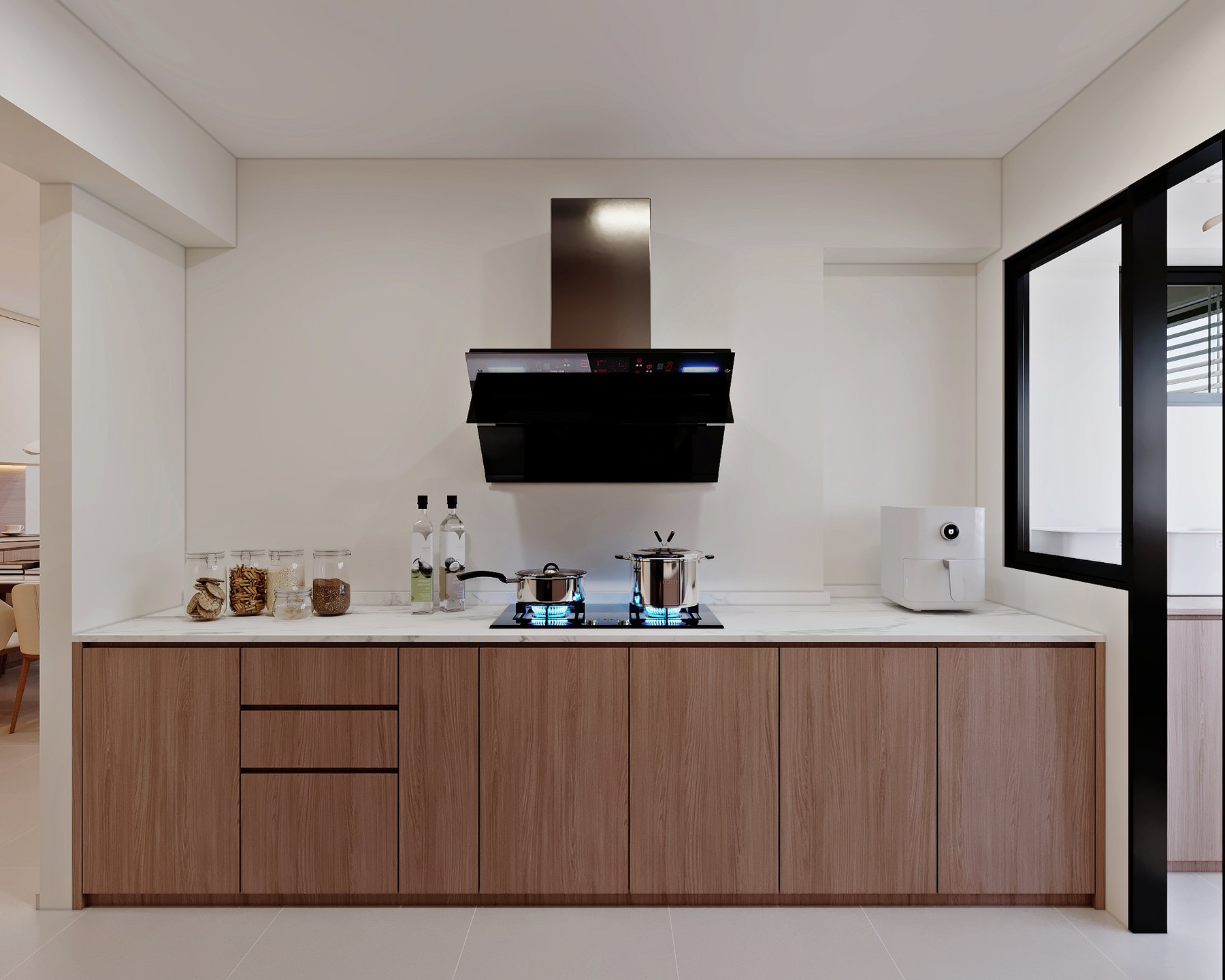 HDB Bishan Ridges Modern Mid Century kitchen 3D interior design