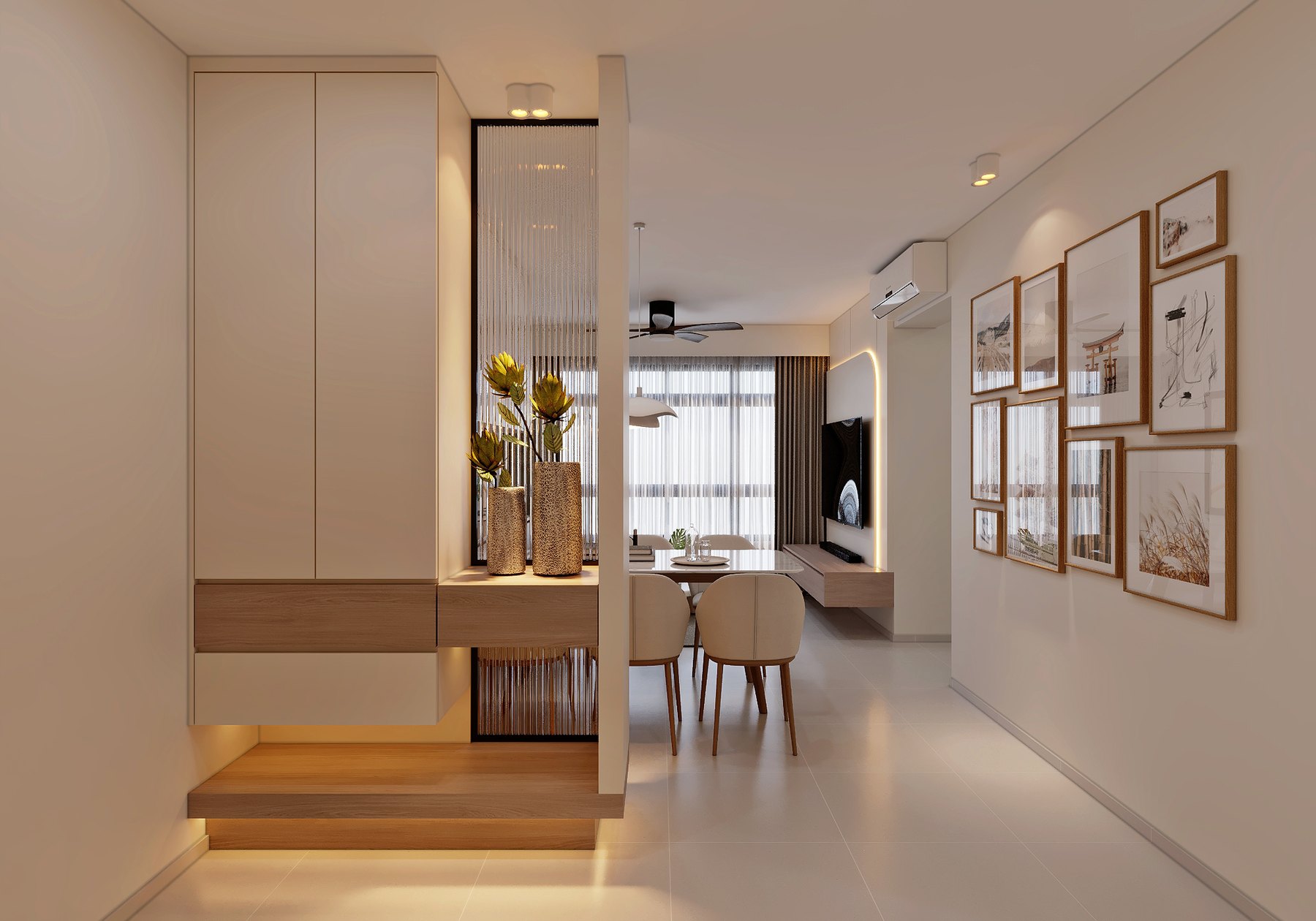 HDB Bishan Ridges Modern Mid Century foyer 3D interior design