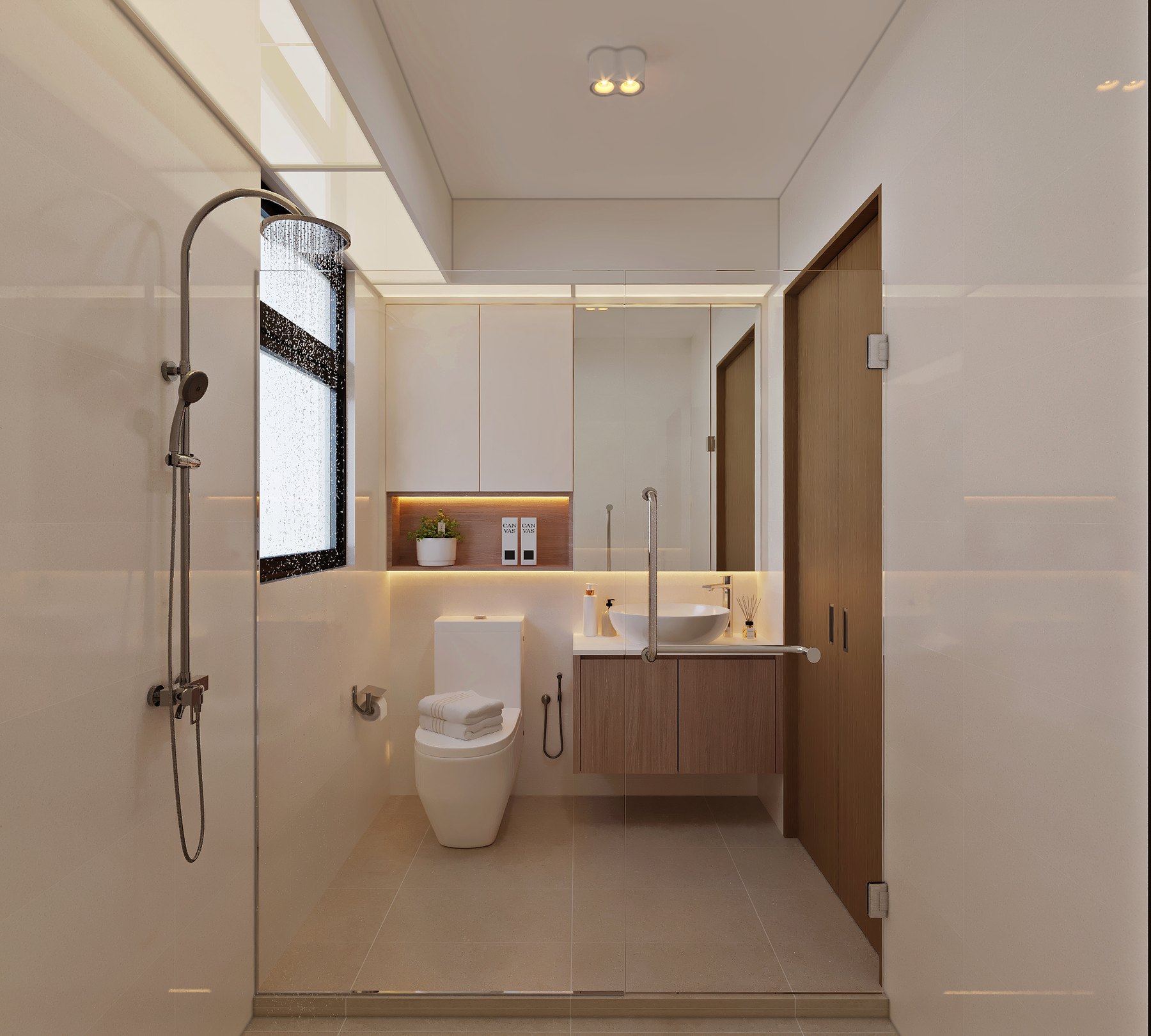 HDB Bishan Ridges Modern Mid Century bathroom 3D interior design