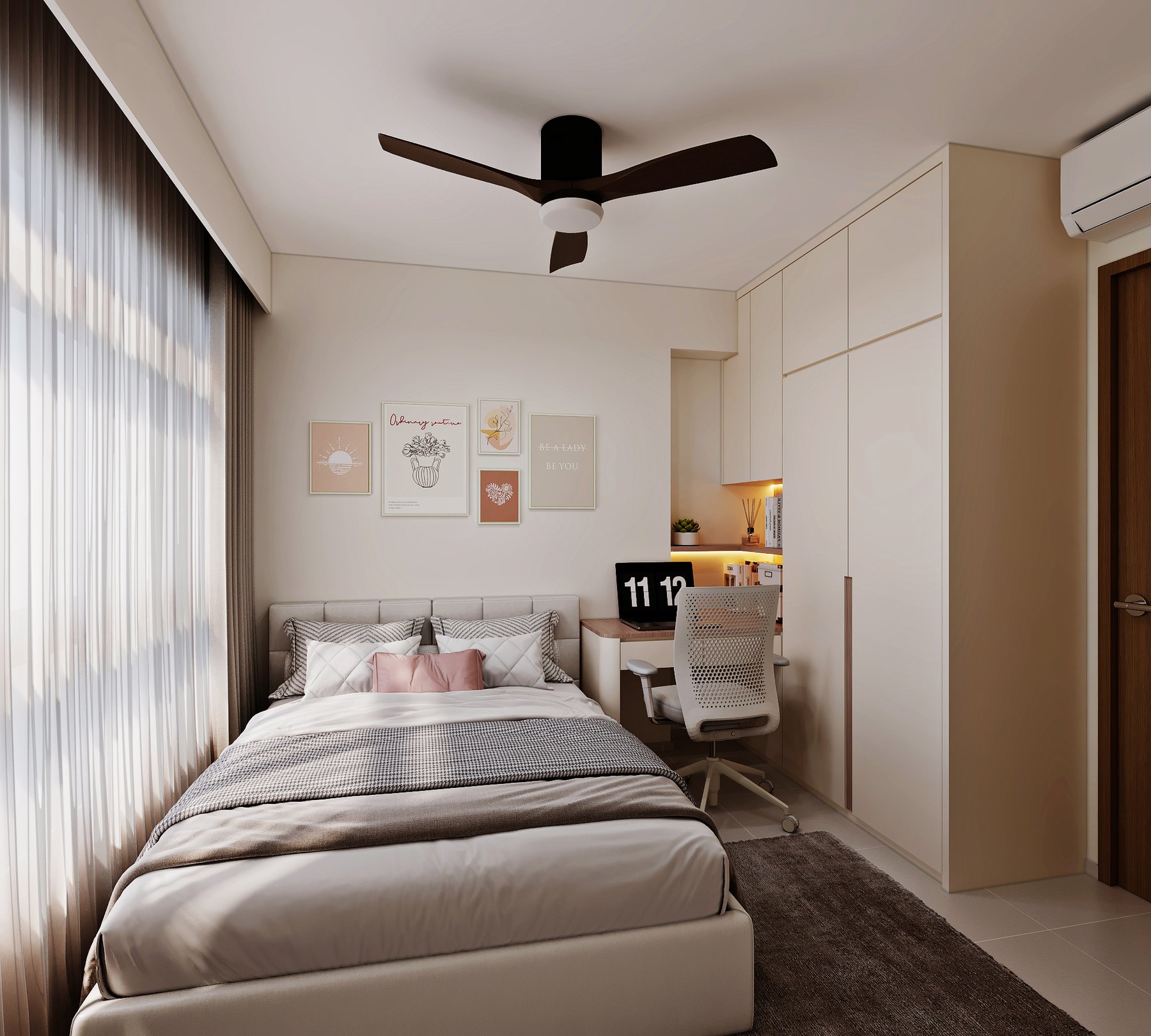 HDB Bishan Ridges Modern Mid Century bedroom 3D interior design