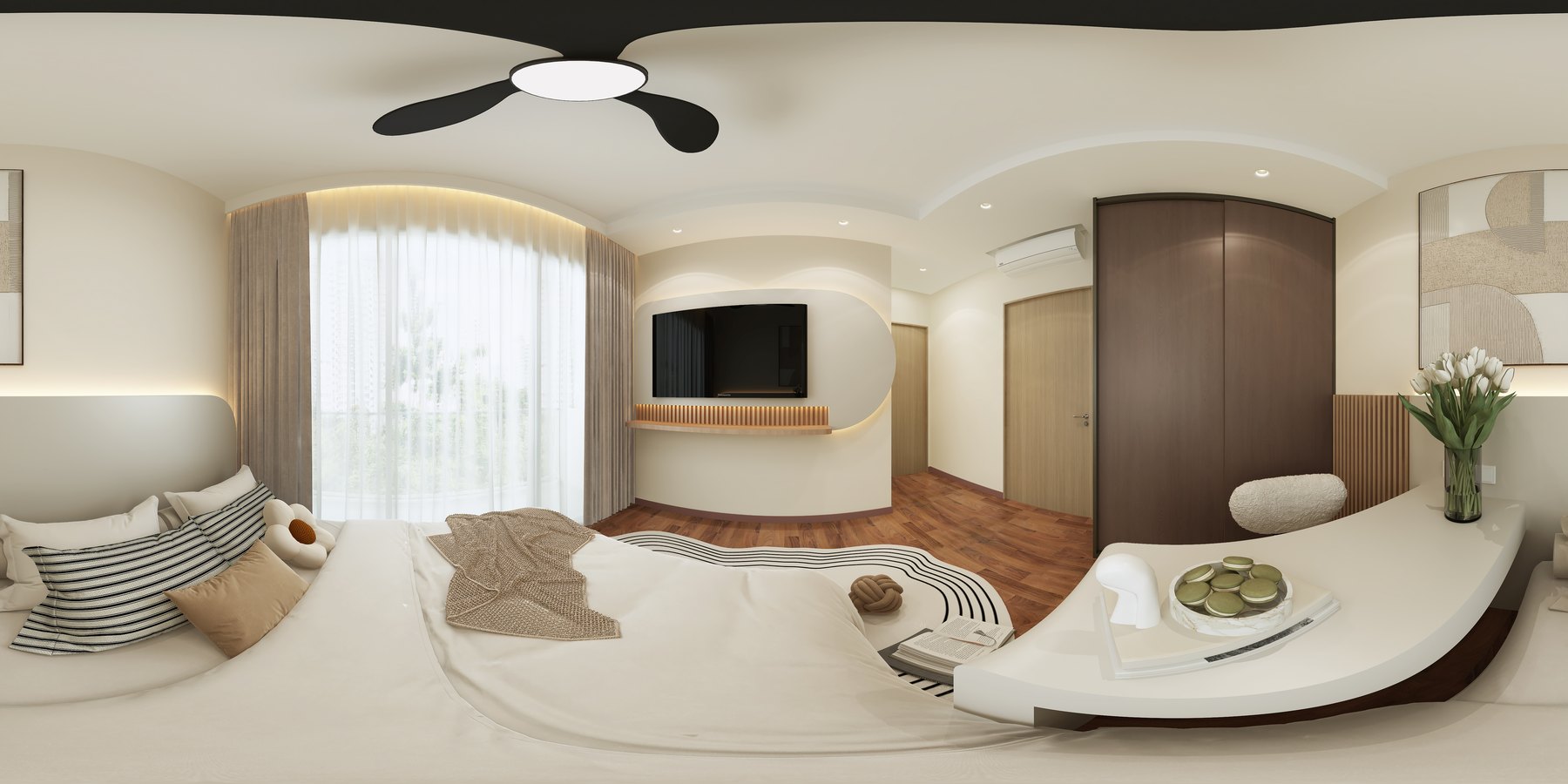 Sea Horizon Modern Cream master bedroom 3D interior design