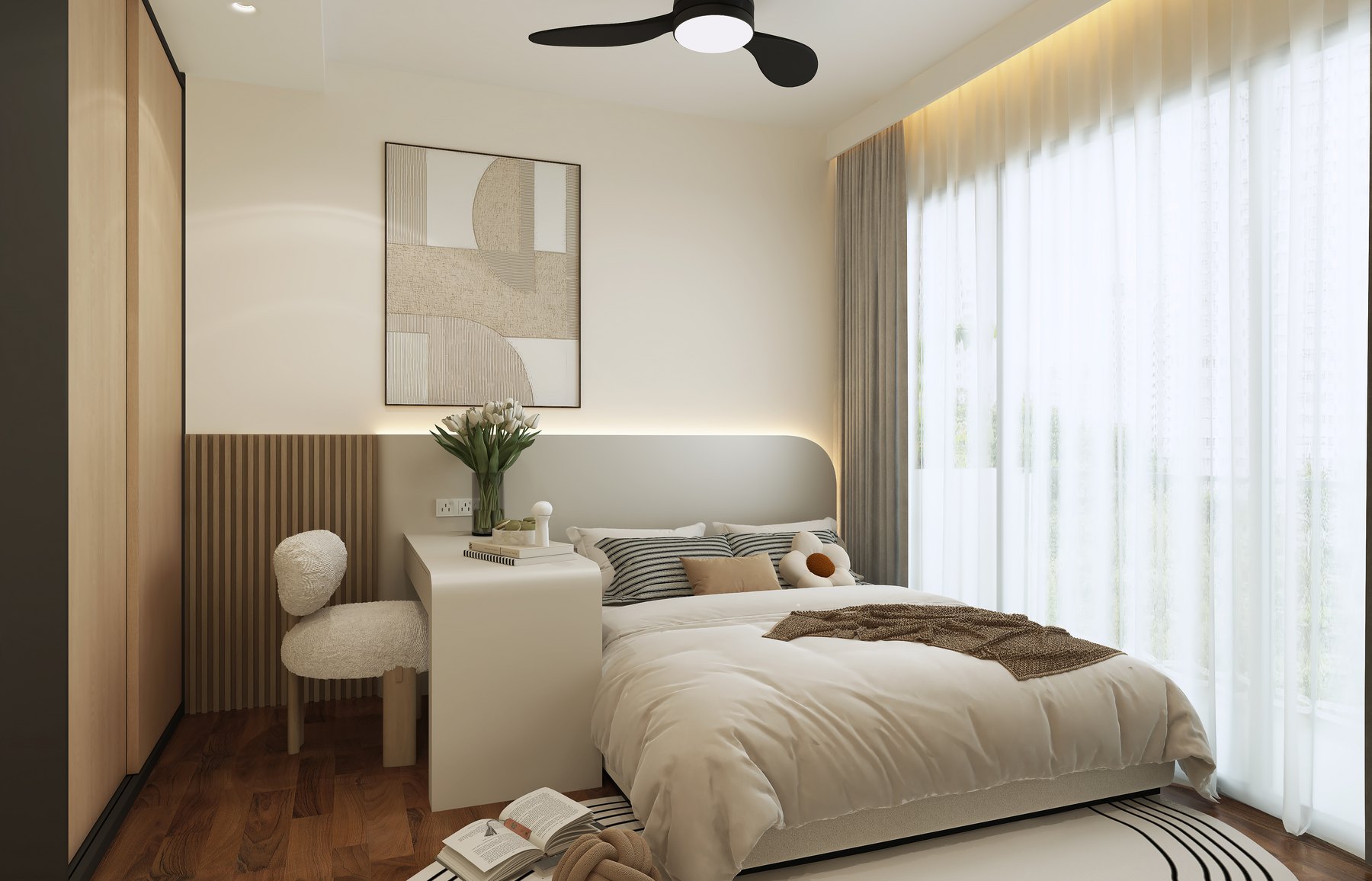 Sea Horizon Modern Cream master bedroom 3D interior design
