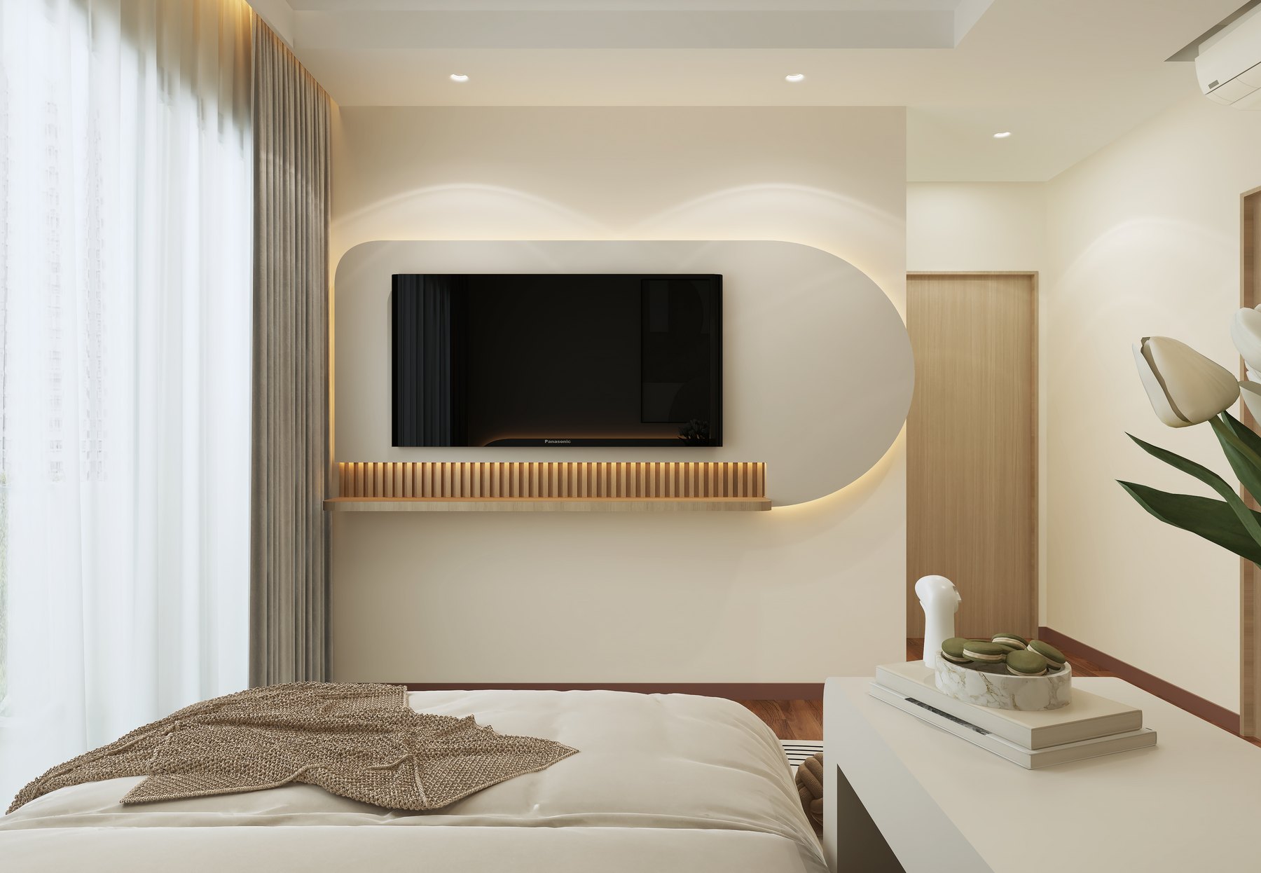 Sea Horizon Modern Cream master bedroom 3D interior design