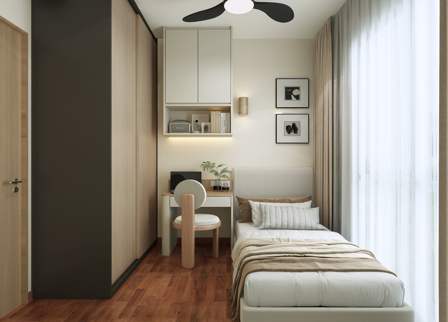 Sea Horizon Modern Cream bedroom 3D interior design
