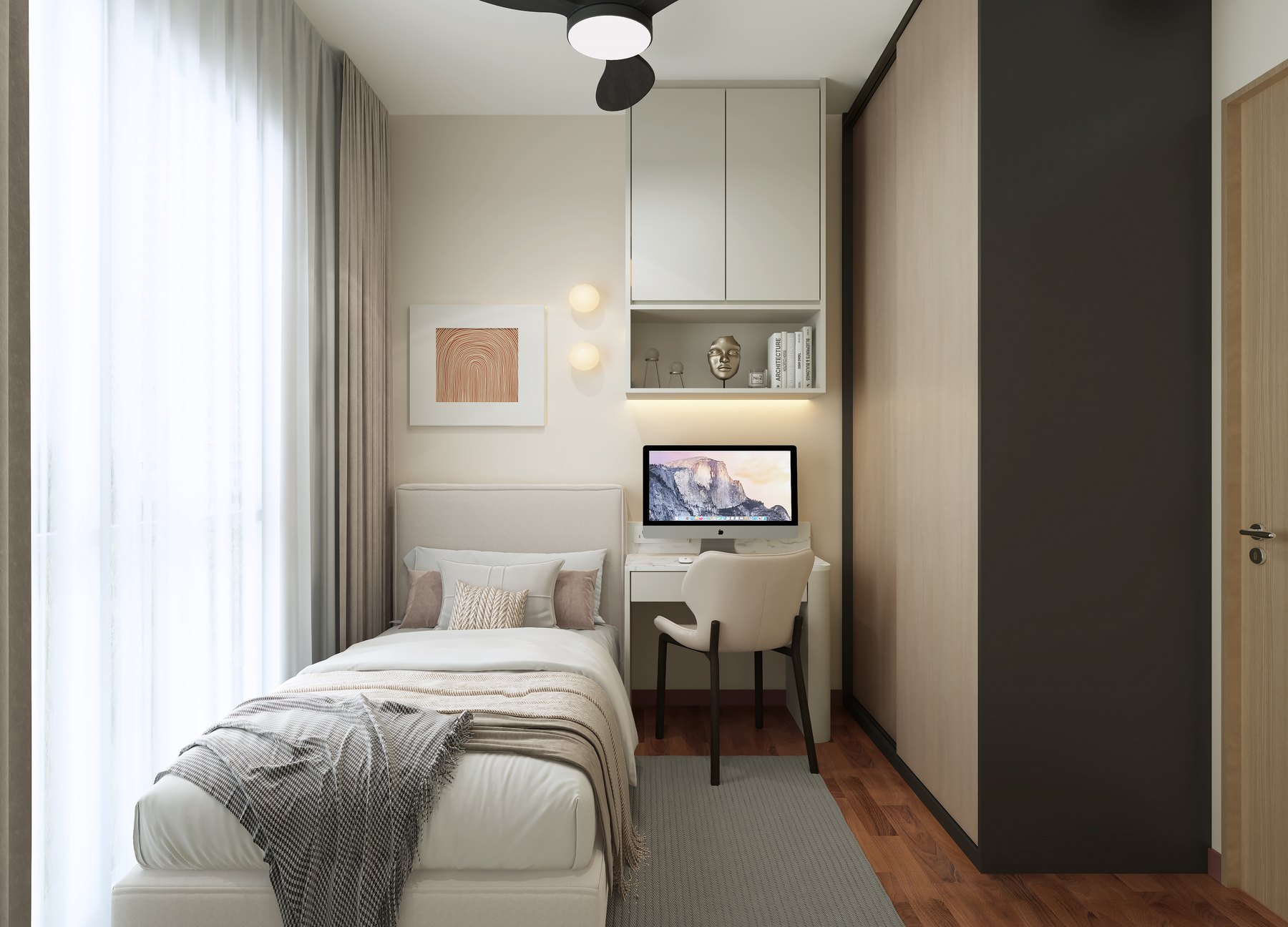 Sea Horizon Modern Cream bedroom 3D interior design