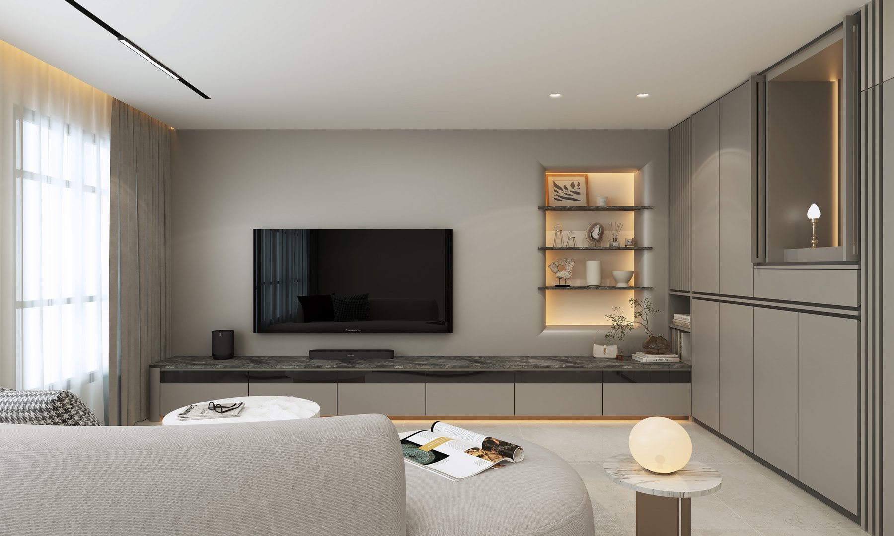 HDB West Hill @ Bukit Batok Modern Fusion living area 3D interior design