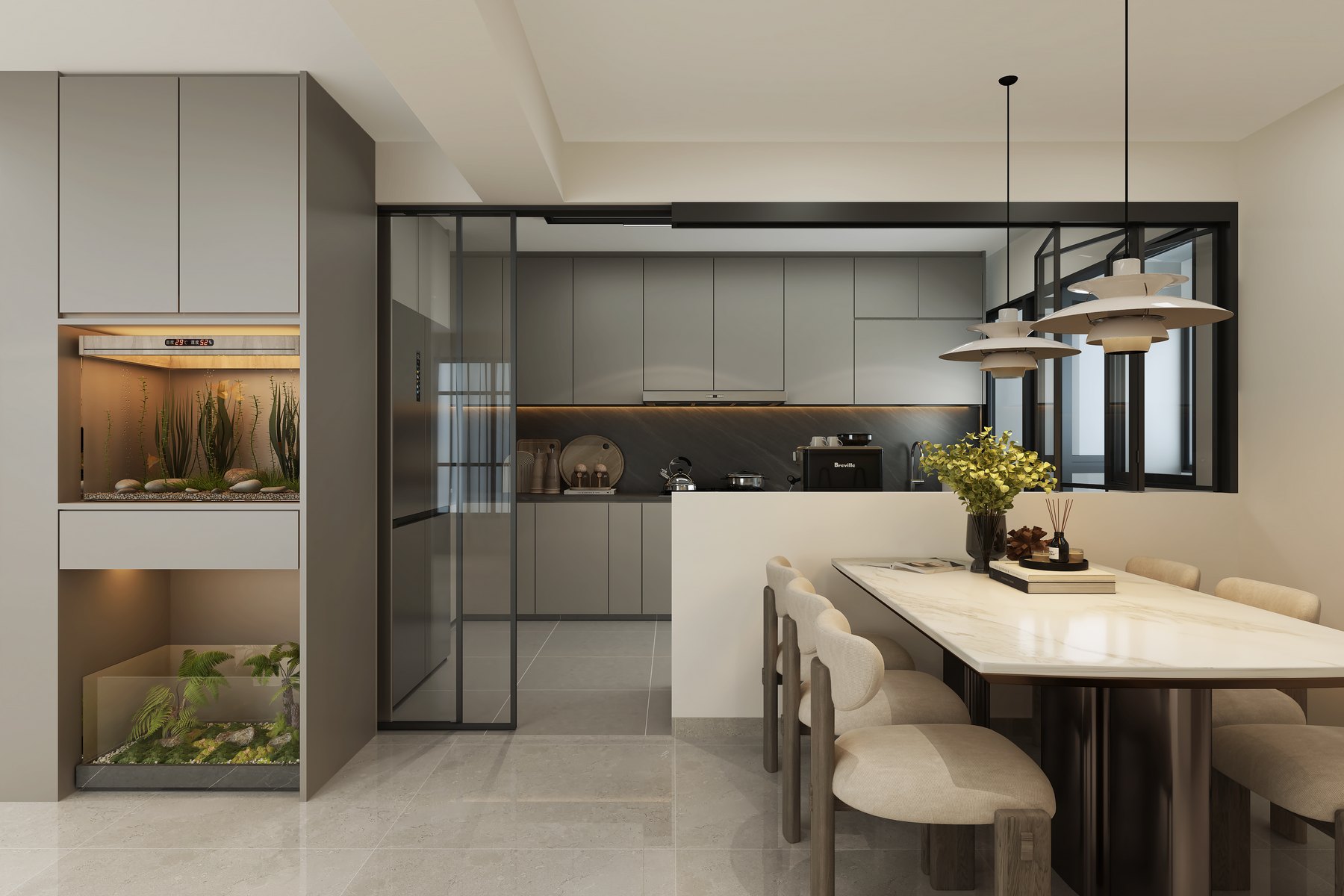 HDB West Hill @ Bukit Batok Modern Fusion dining area 3D interior design