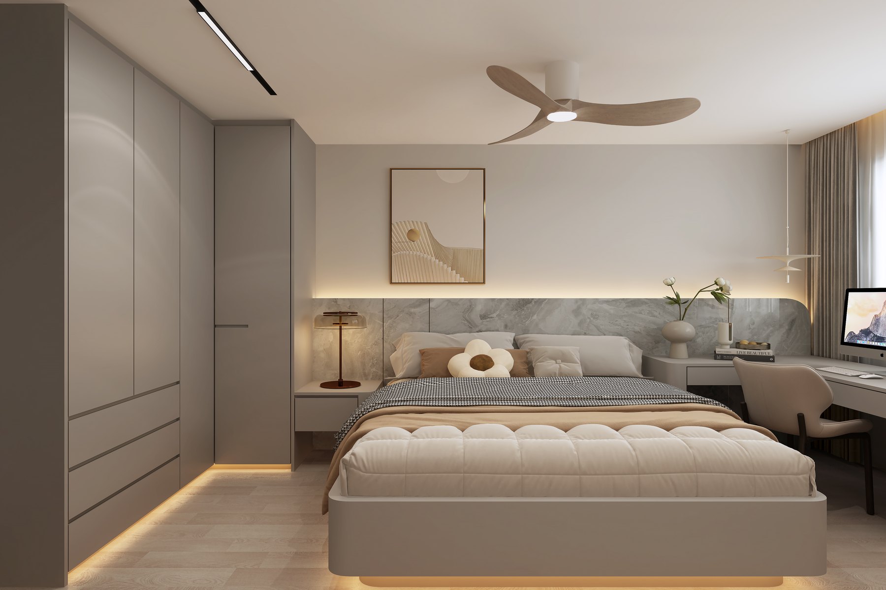 HDB West Hill @ Bukit Batok Modern Fusion master bedroom 3D interior design
