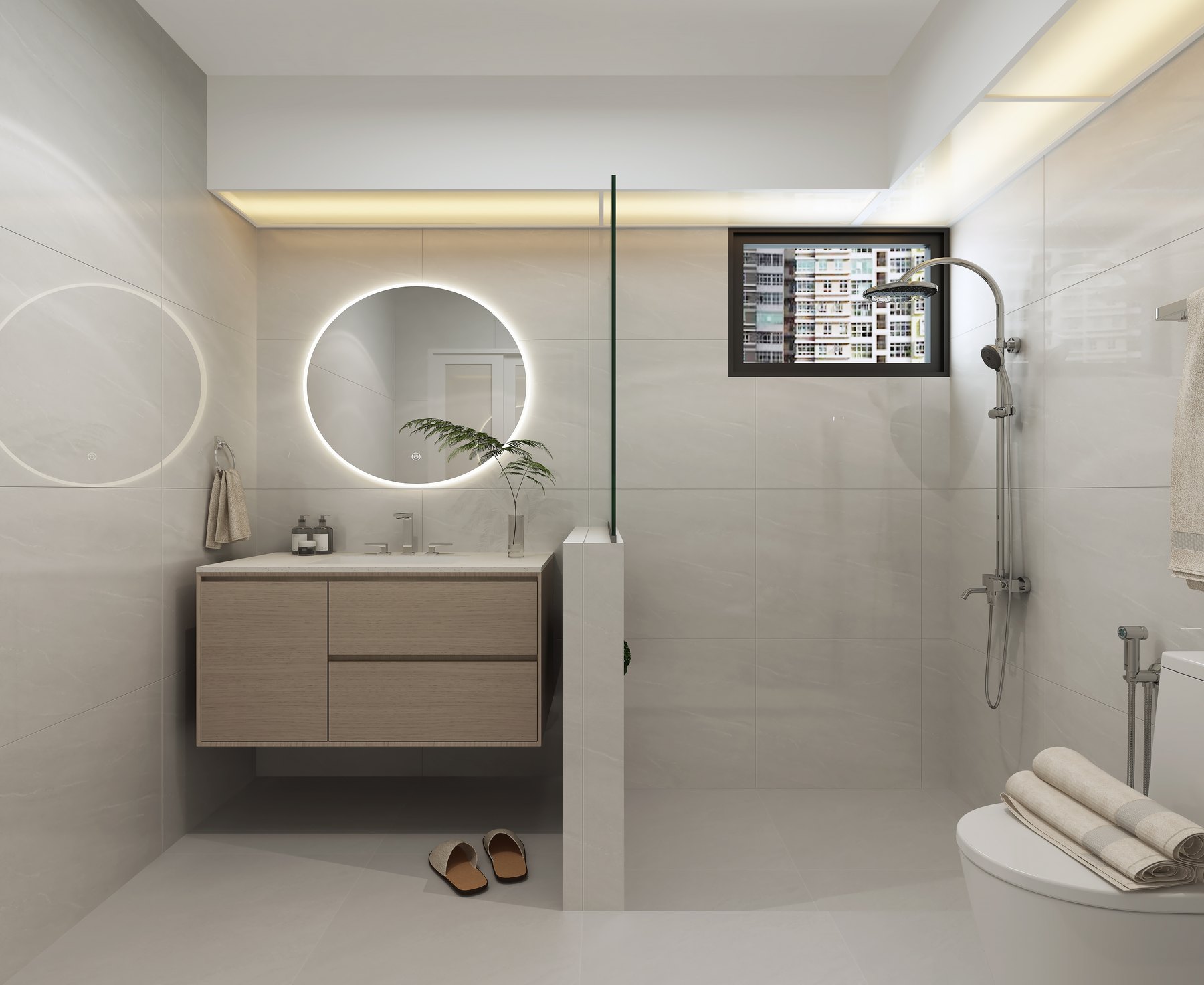HDB Casa Clementi Modern Scandinavian common bathroom 3D interior design