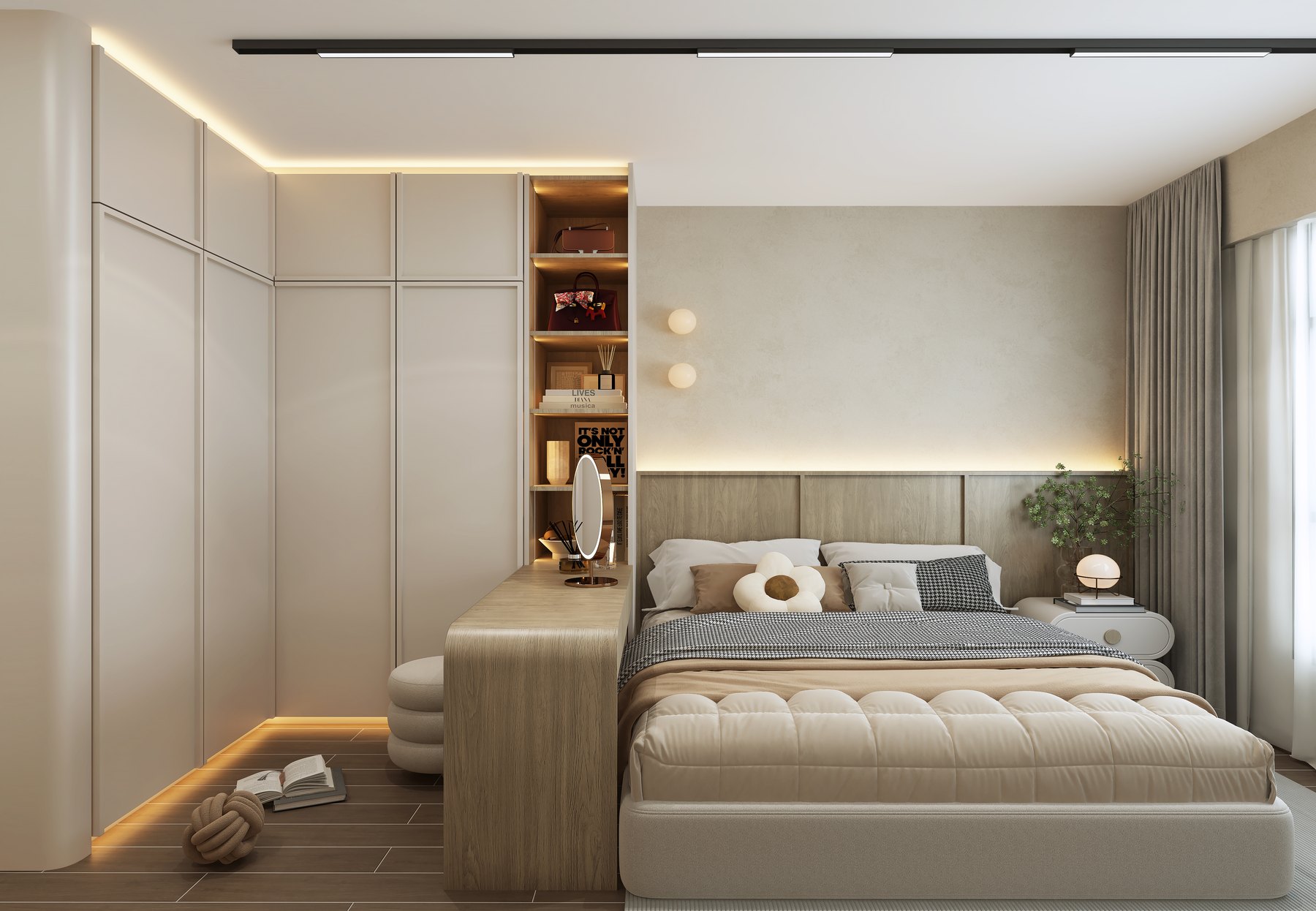 Tampines Road Modern Mid Century master bedroom 3D interior design