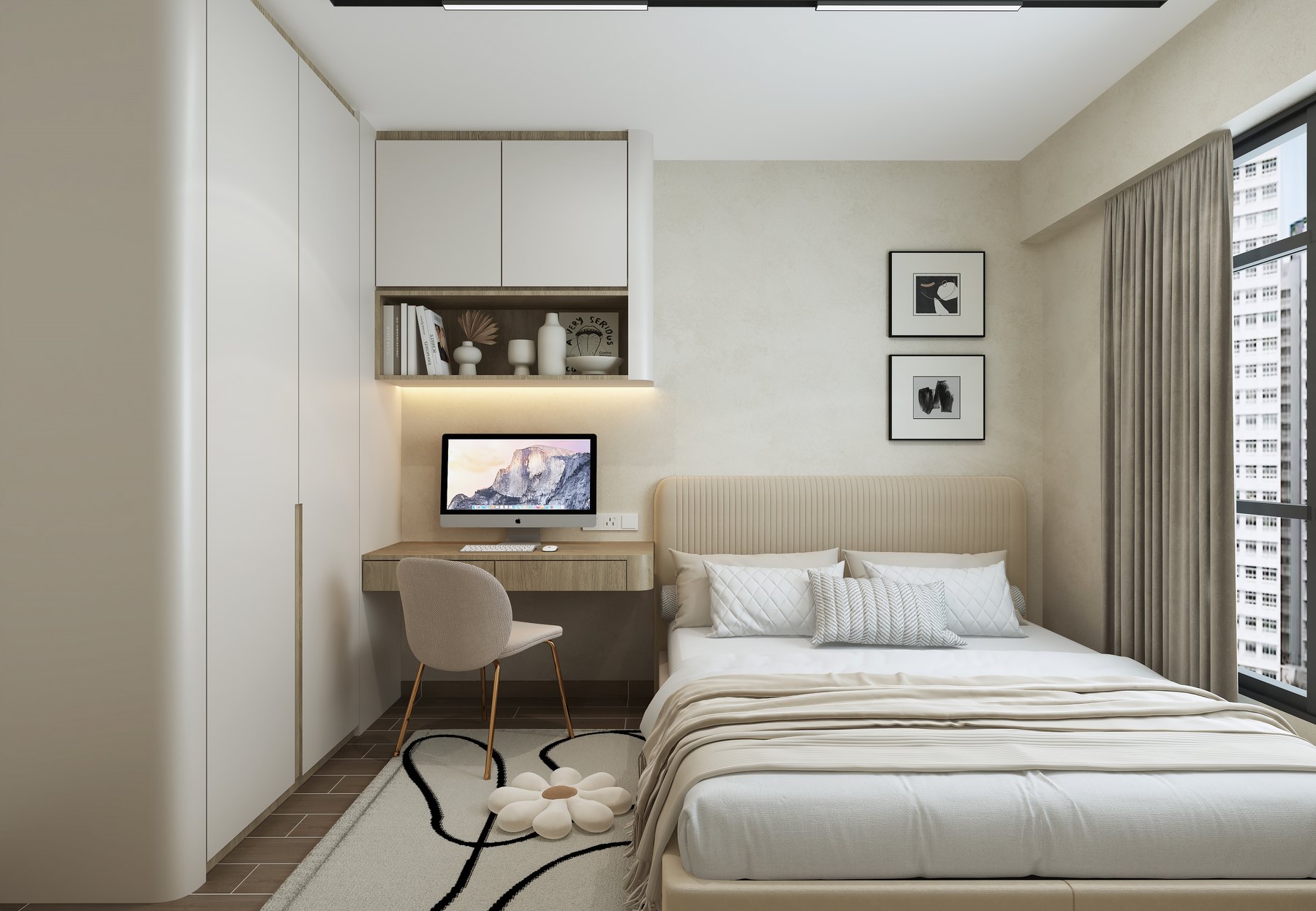 Tampines Road Modern Mid Century bedroom 3D interior design