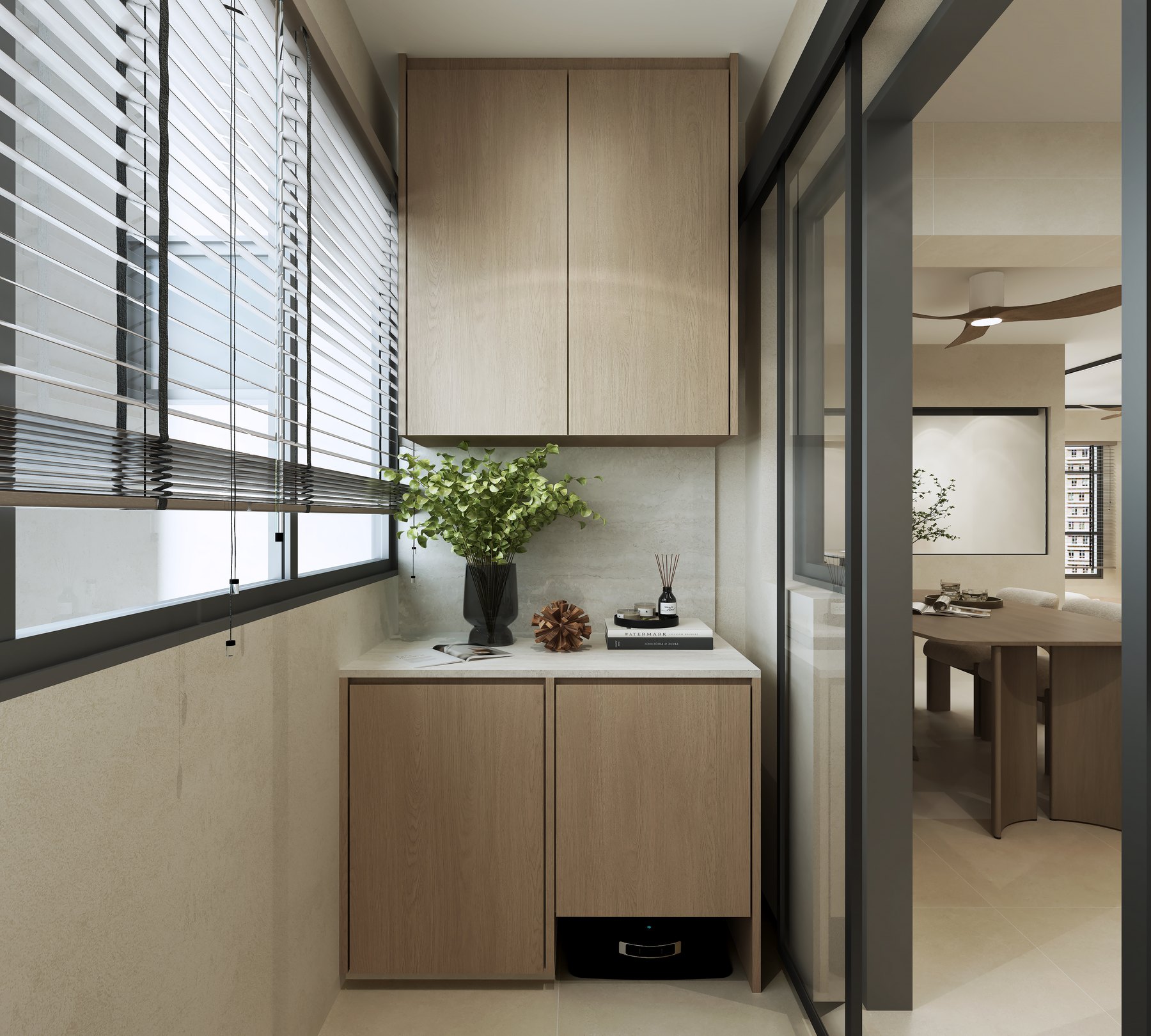 Tampines Road Modern Mid Century service yard 3D interior design