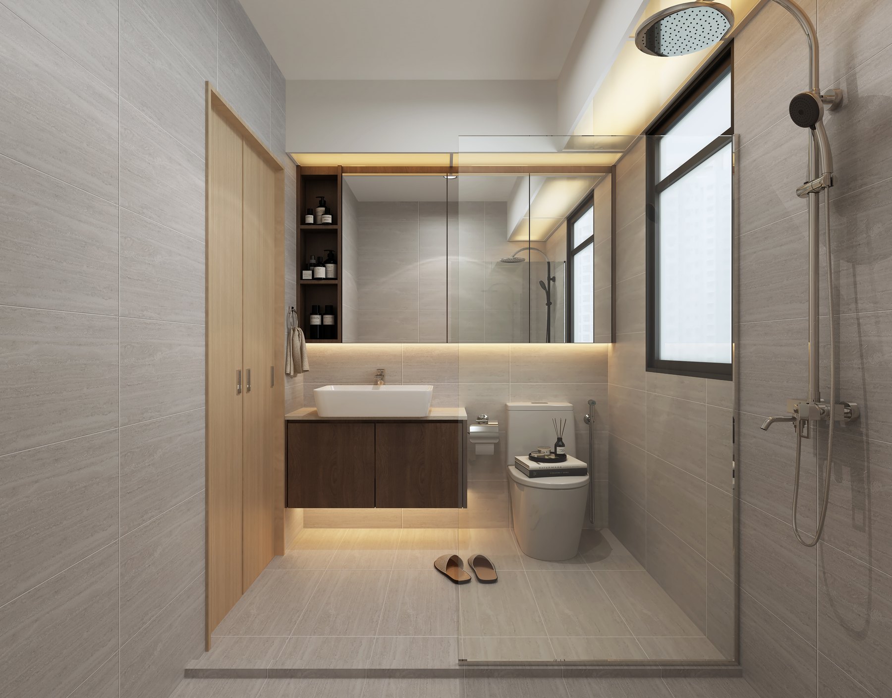 Kovan Wellspring Scandinavian master bathroom 3D interior design