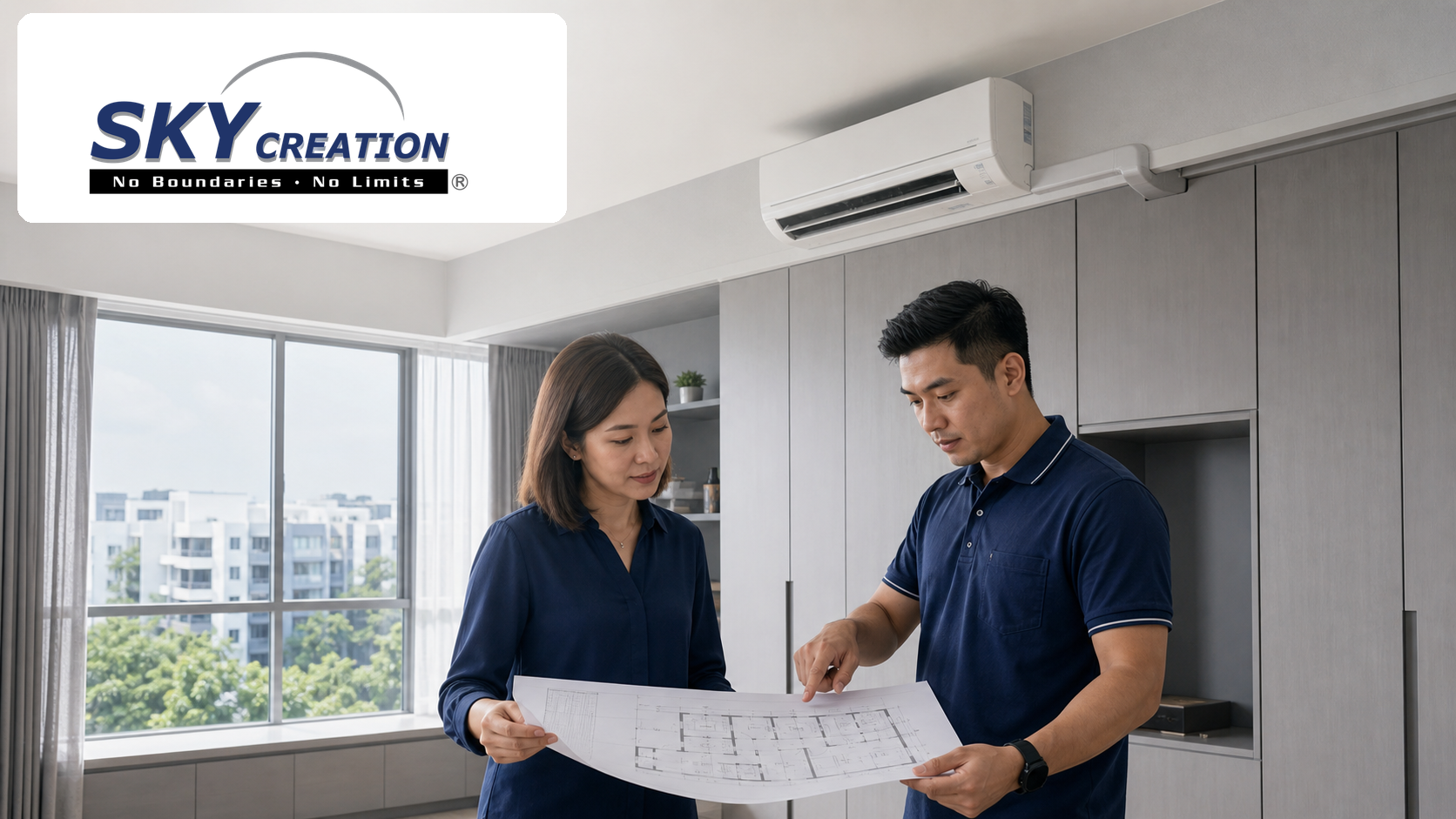 Homeowners reviewing renovation drawings with an interior designer
