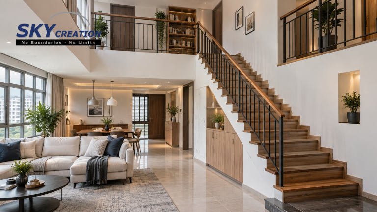 Singapore executive maisonette interior planned around its staircase and two living levels