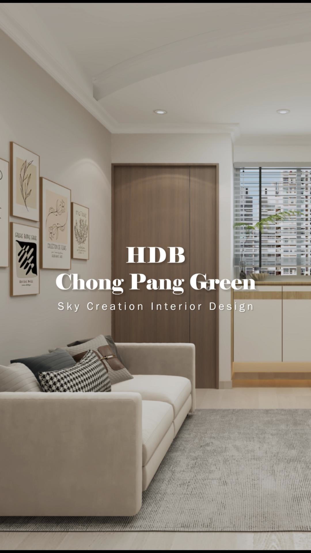 Original HDB Chong Pang Green 3D cover showing a pale sofa, timber entrance door, window storage and framed wall art