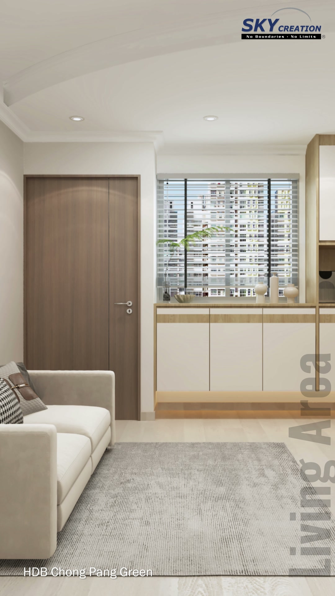 Chong Pang Green entrance side with door, window blinds and low built-in storage
