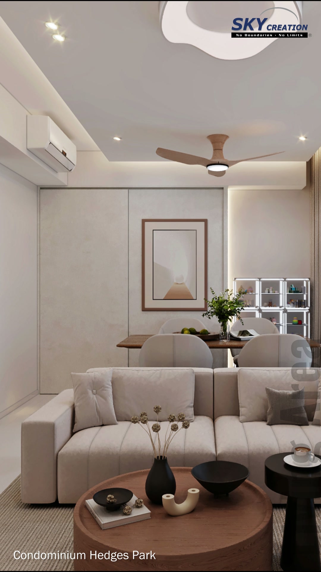 Hedges Park dining corner with a compact table, pale chairs and integrated lighting