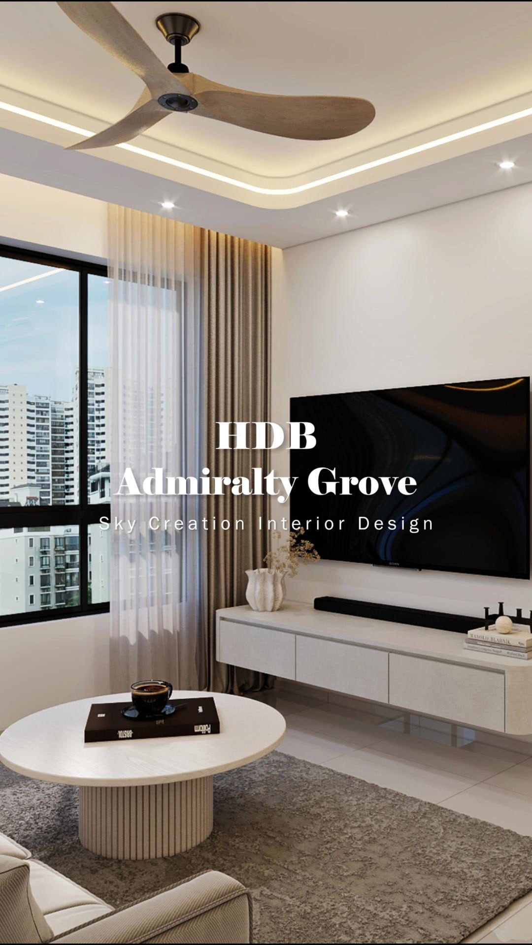 Original HDB Admiralty Grove 3D cover showing the neutral living room and clean-lined television feature