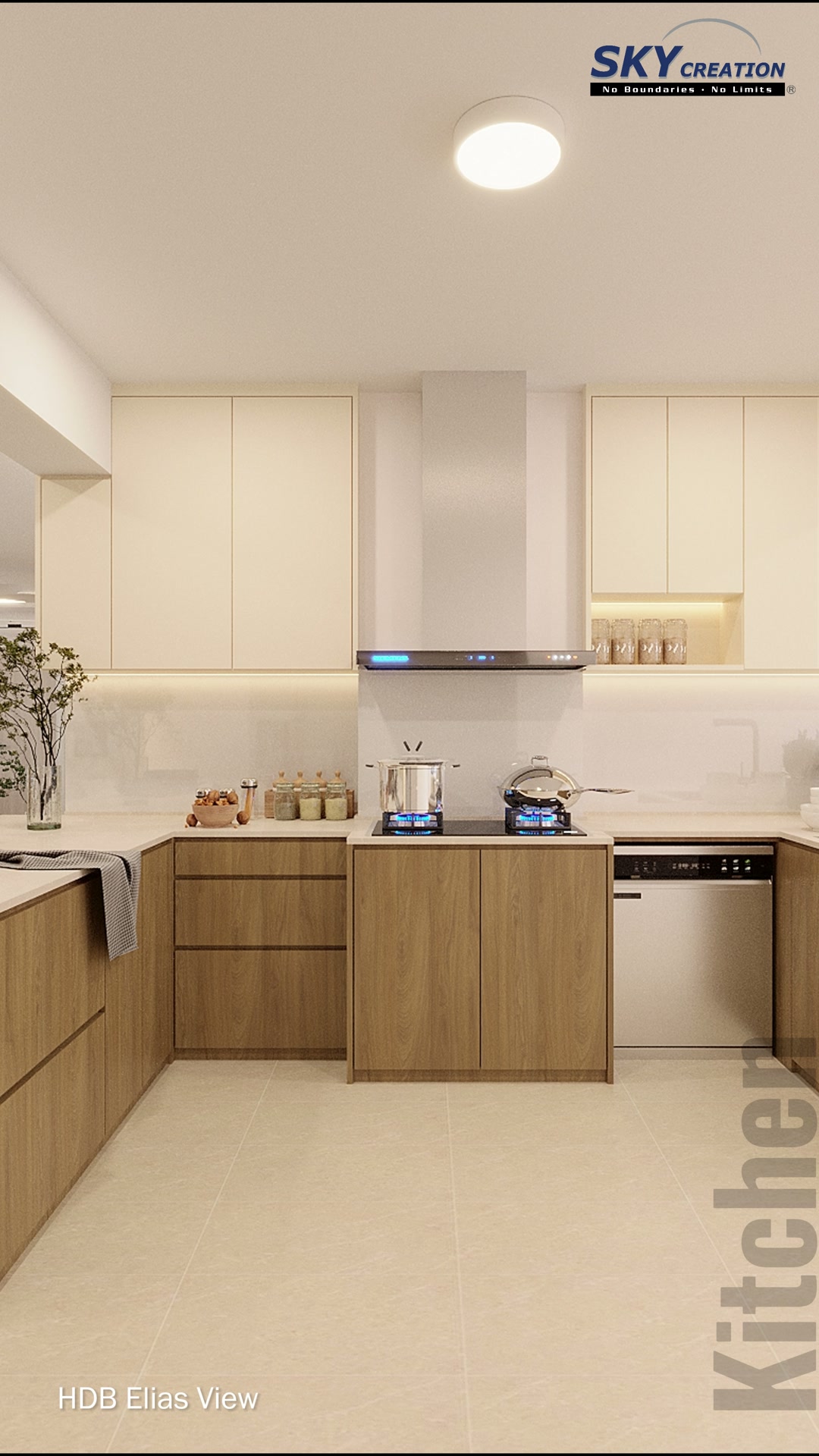 Elias View bedroom with full-height wardrobe and a calm neutral material palette