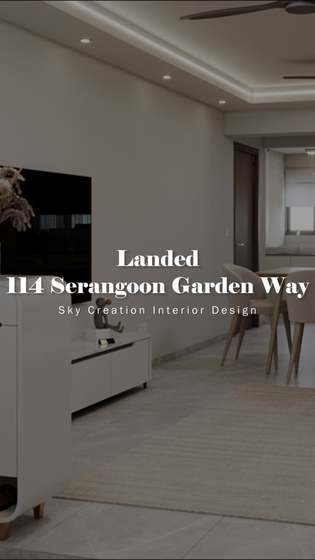 Original Serangoon Garden Way landed-home 3D cover showing the pale open living and dining area