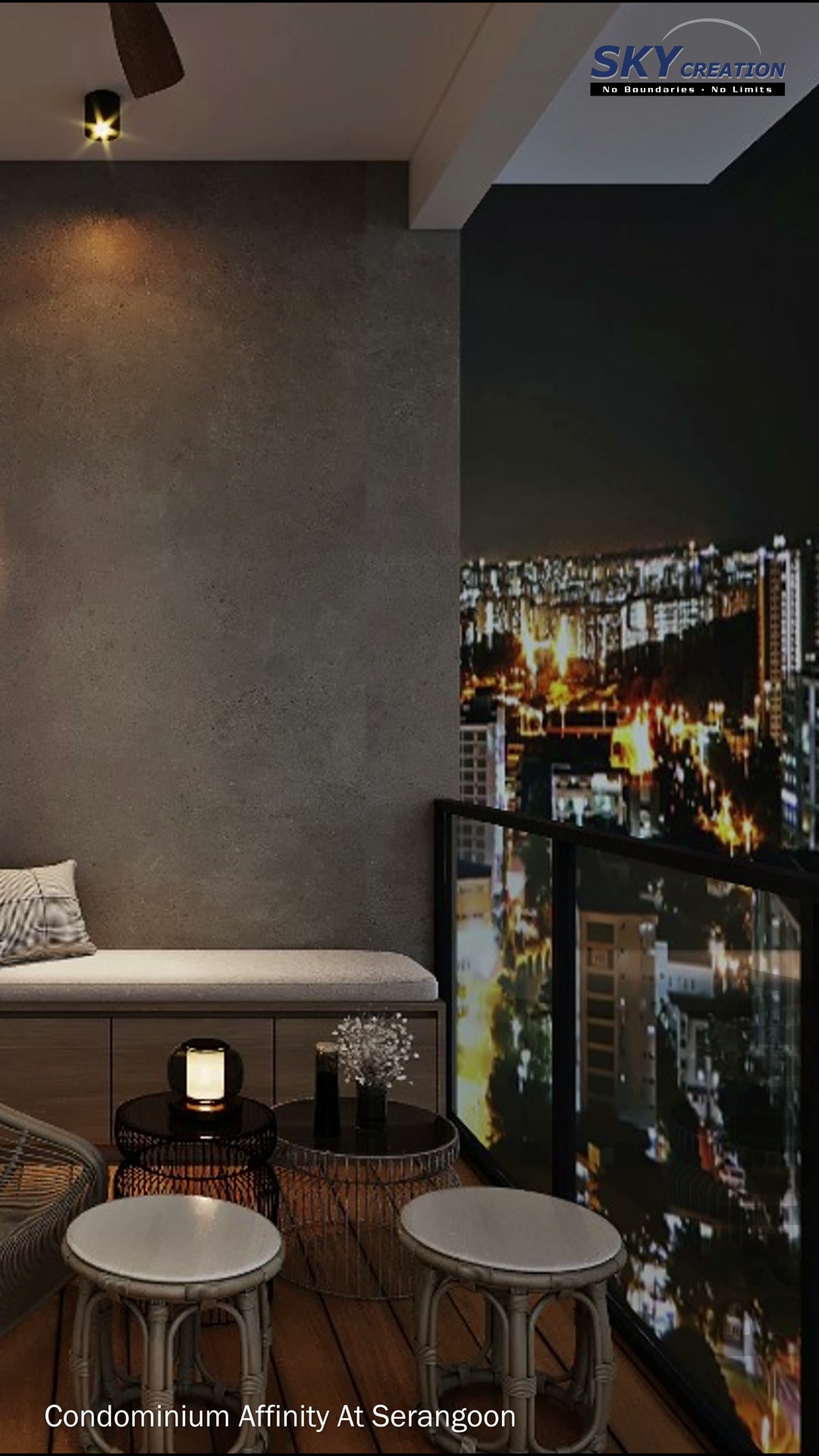 Affinity At Serangoon balcony with intimate seating and a city-facing view