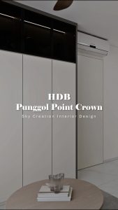 Original Punggol Point Crown HDB 3D cover showing the bright living area and integrated white cabinetry