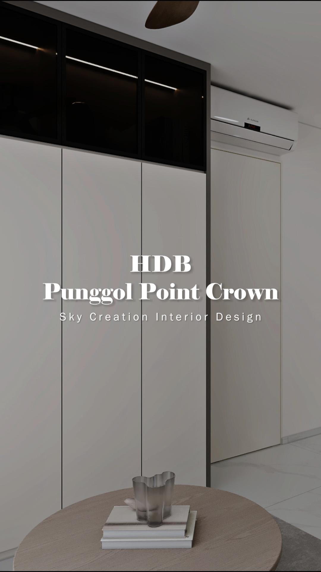 Original Punggol Point Crown HDB 3D cover showing the bright living area and integrated white cabinetry