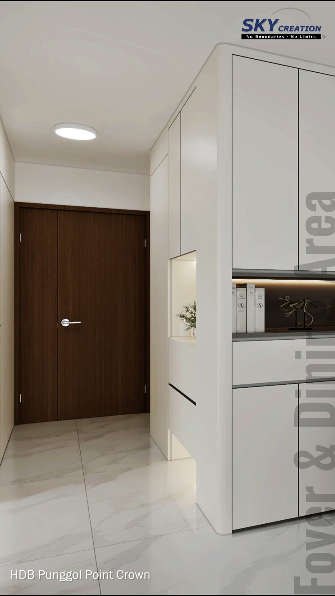 Punggol Point Crown dining zone integrated with bright white cabinetry