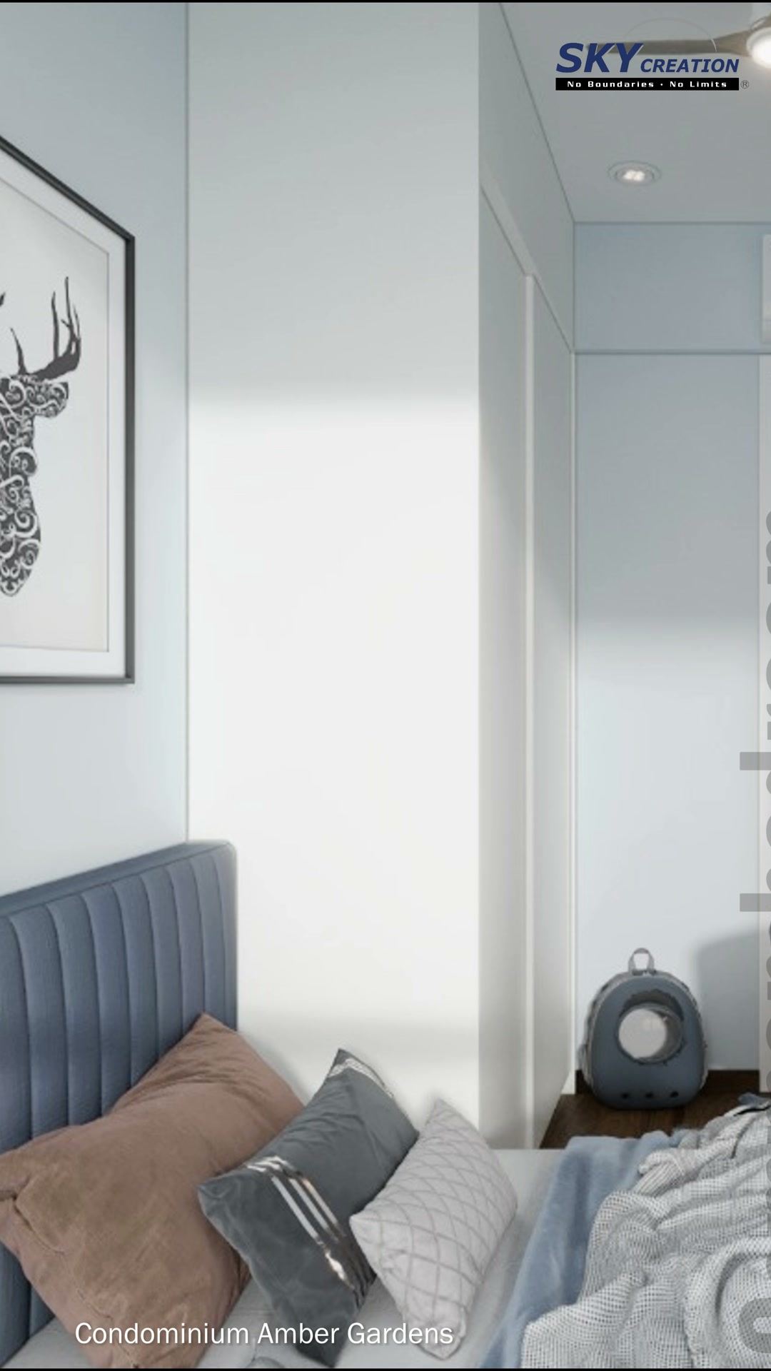 Amber Gardens neutral bedroom with compact fitted storage