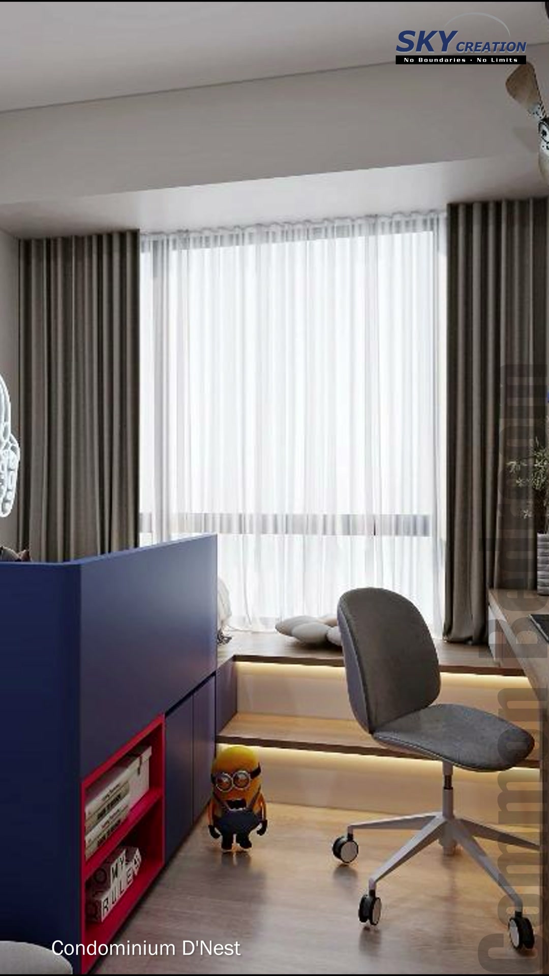 D'Nest window-side study with a raised platform and fitted desk