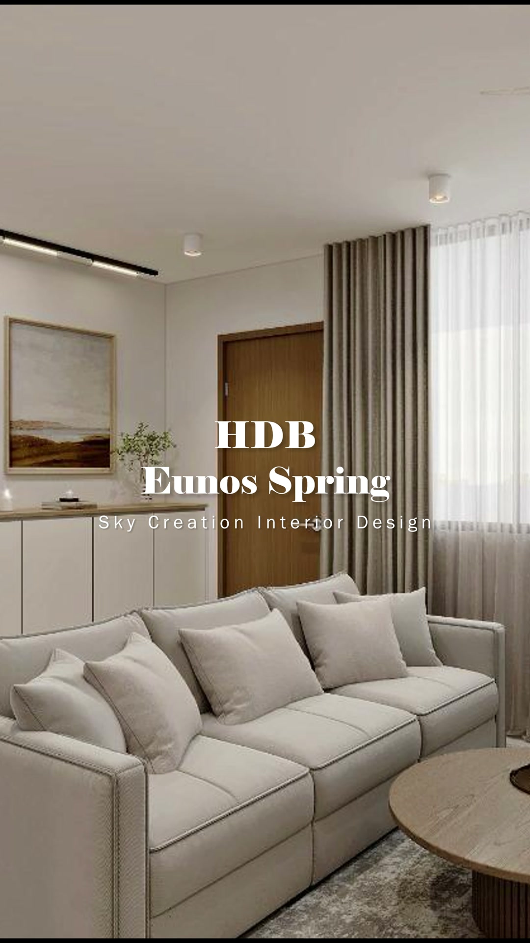 Eunos Spring living room with soft neutral seating and a low television console