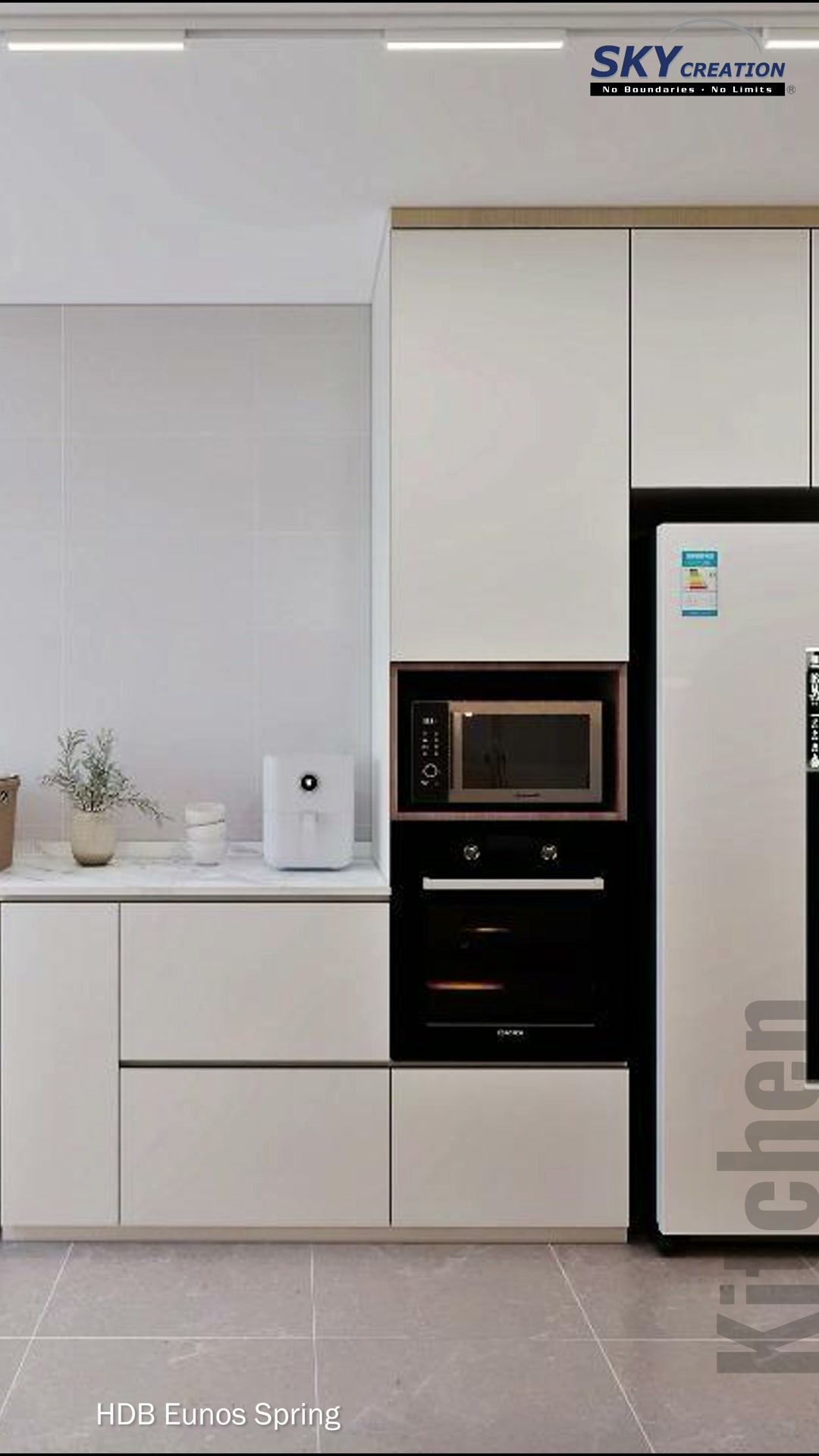 Eunos Spring kitchen with aligned appliances and full-height storage