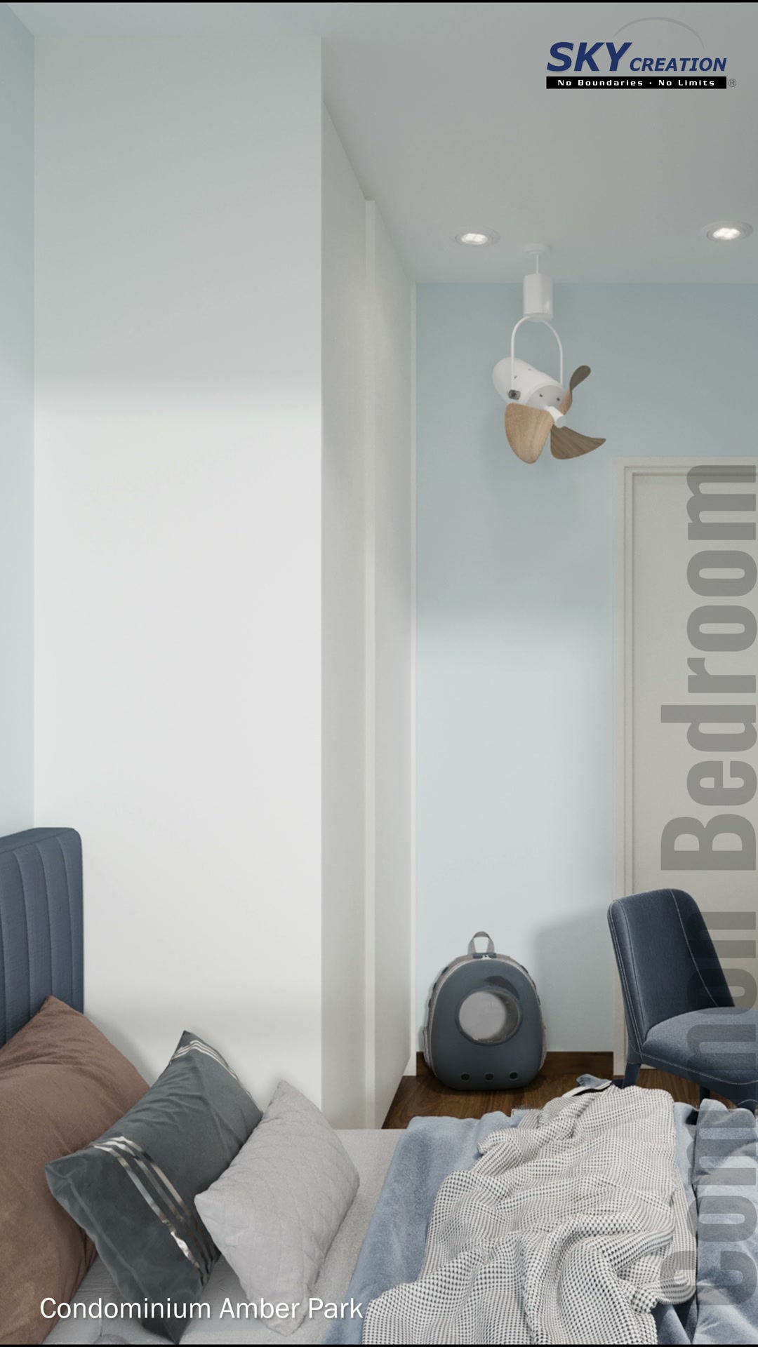 Amber Park compact blue bedroom with fitted storage