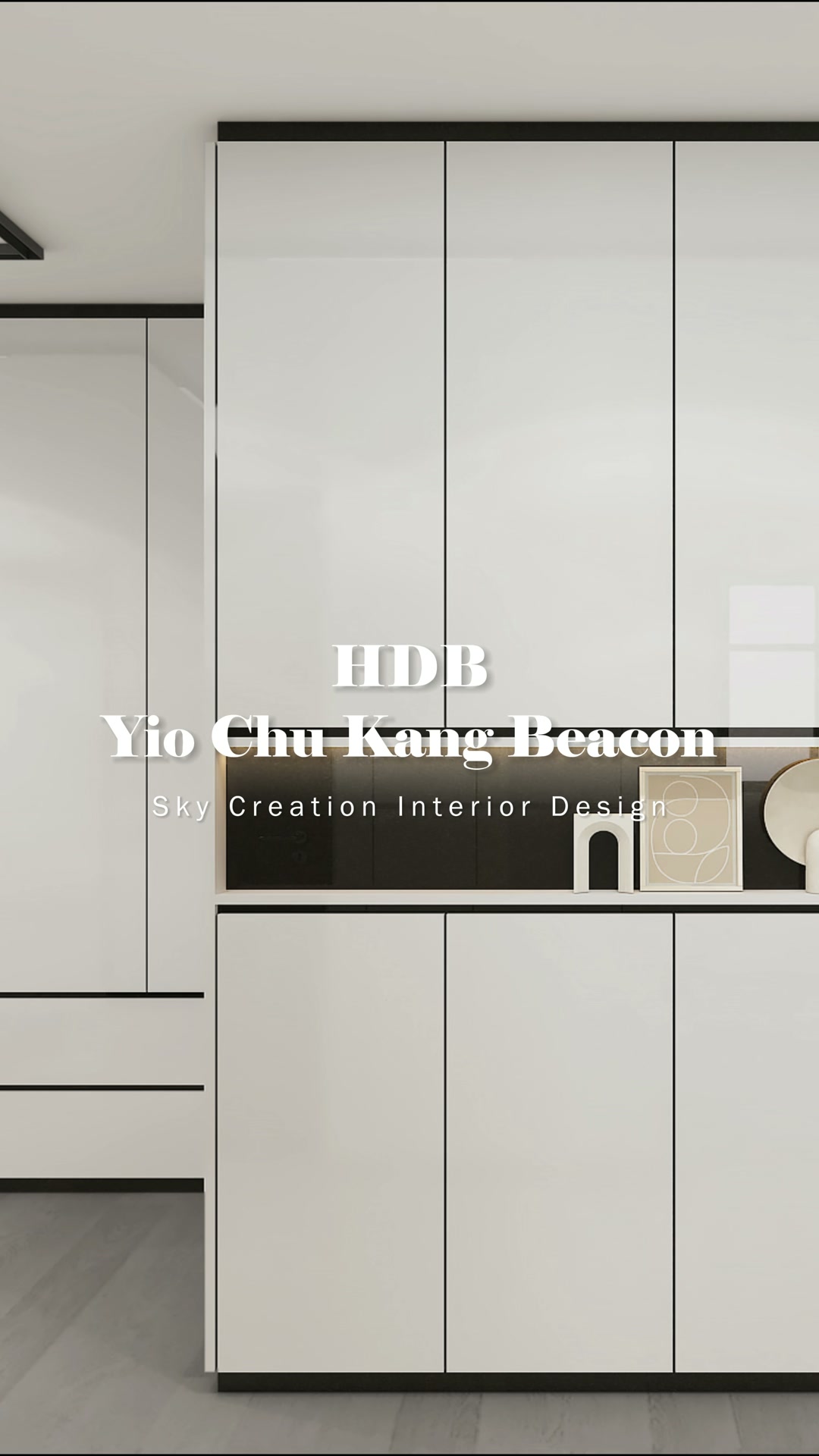 Yio Chu Kang Beacon entrance cabinetry with glossy panels and a dark display niche