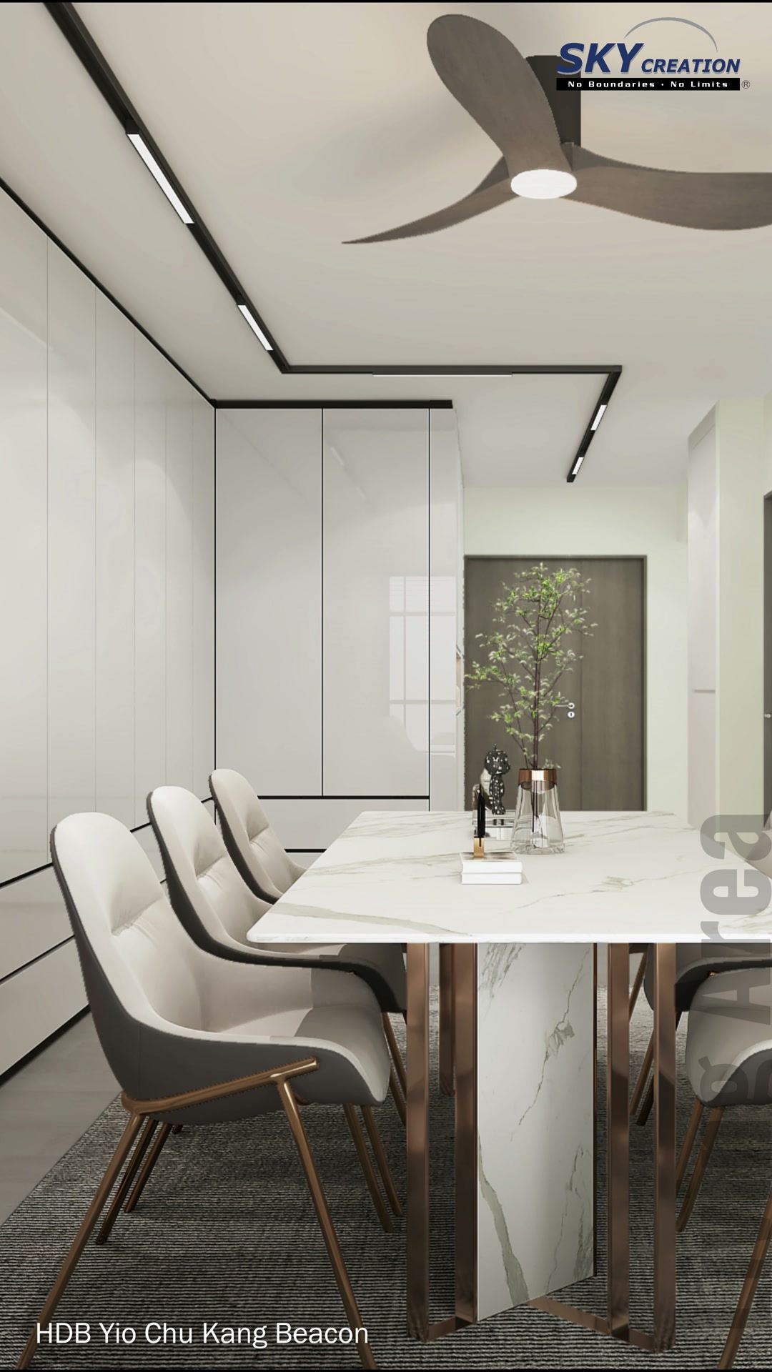 Yio Chu Kang Beacon dining area with a marble-look table and upholstered chairs