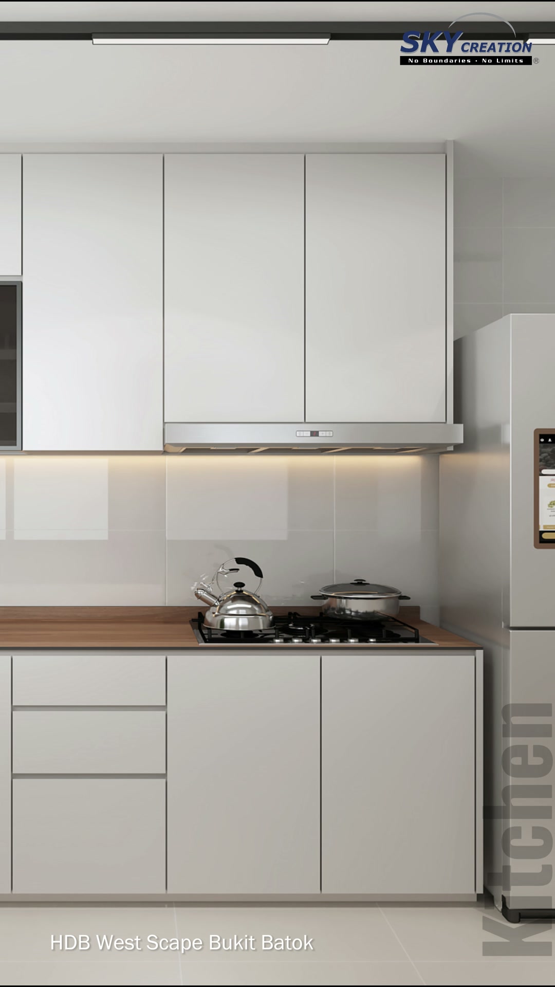 West Scape Bukit Batok kitchen with integrated storage and under-cabinet lighting