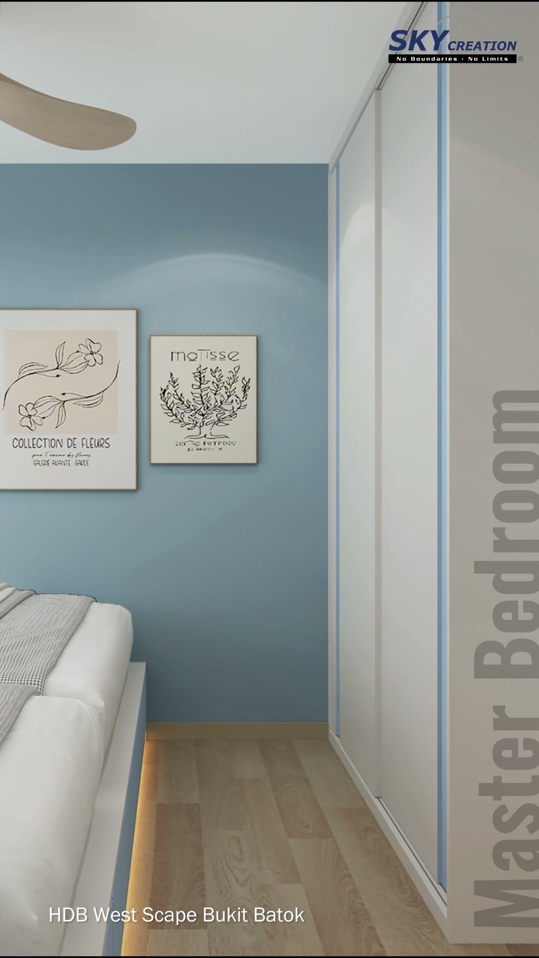 West Scape Bukit Batok master bedroom with full-height wardrobe and pale timber floor