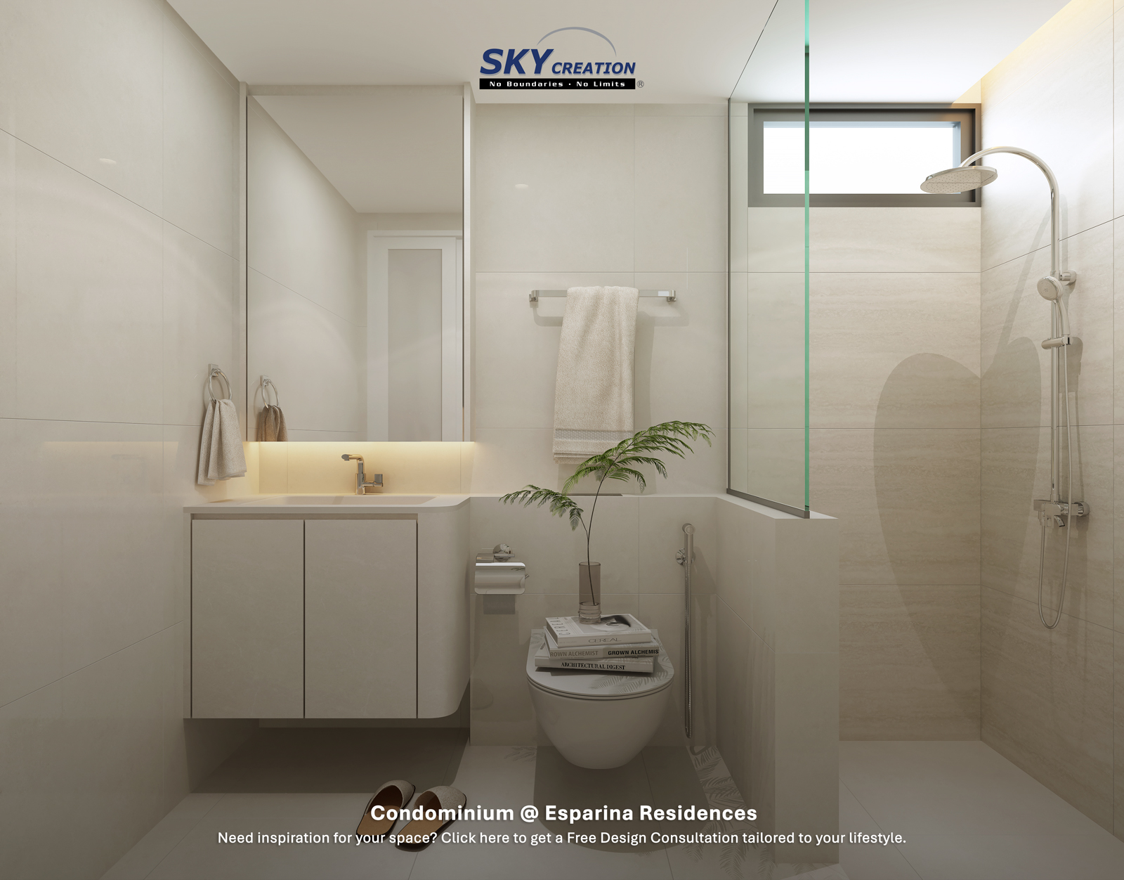 Esparina Residences — common bathroom, 3D design visual