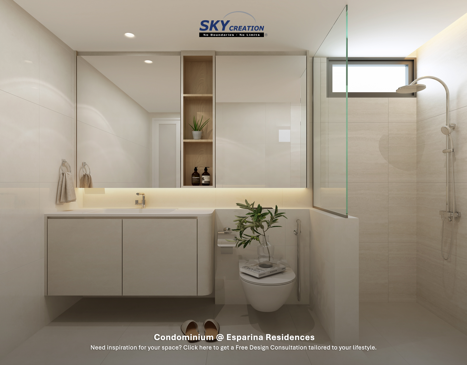 Esparina Residences — master bathroom, 3D design visual